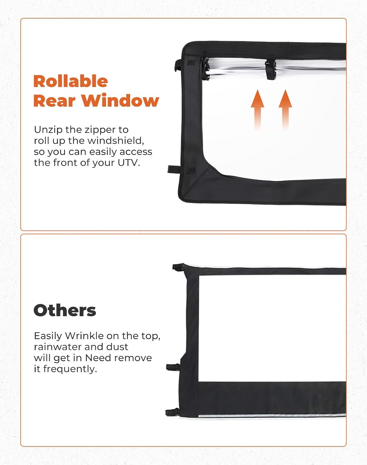 Kemimoto UTV Front Windshield Compatible with Kawasaki Mule 3000 2001-2008 Mule 2500 1994-2005 Compatible with Polaris Ranger 2002-2008 Waterproof Soft Front Window image number 5