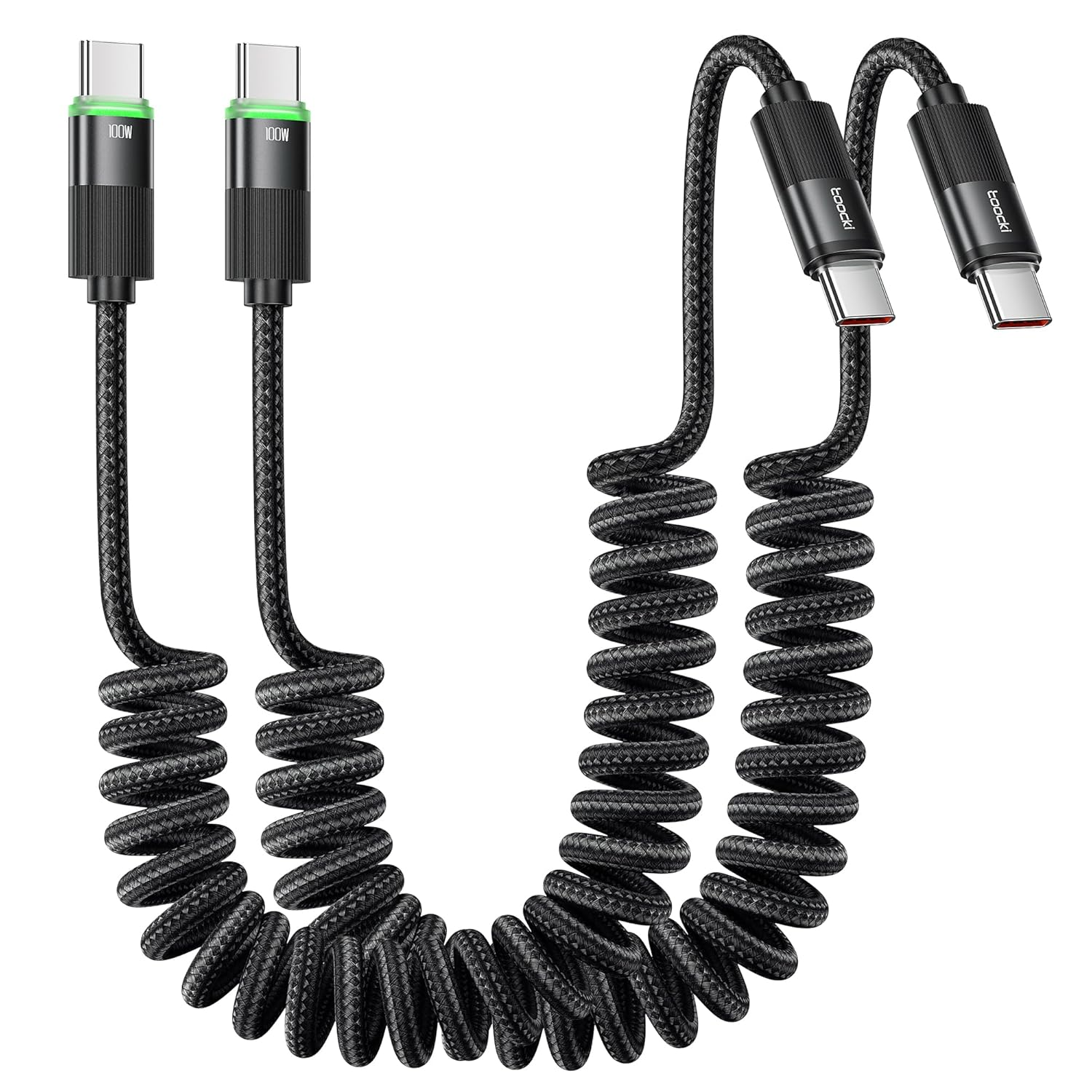 Toocki 100W USB C Coiled Cable, 2Pack 1.2M Type C Coiled Cable with Data Sync LED Indicator for Carplay, Compatible with Iphone 17 16 15 Pro plus Max Air, Ipad, Macbook Pro,Galaxy S25/S24 image number 2