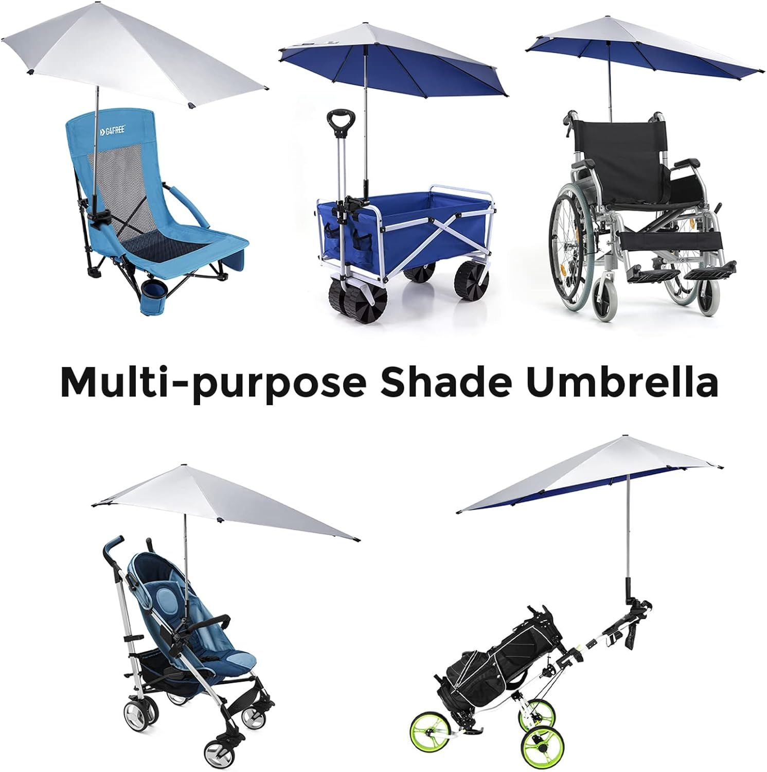 G4Free UPF 50+ Height Adjustable Chair Umbrella with Universal Clamp for Beach Chair, Golf Cart, Wheelchair, Stroller, Bleacher, Patio image number 2