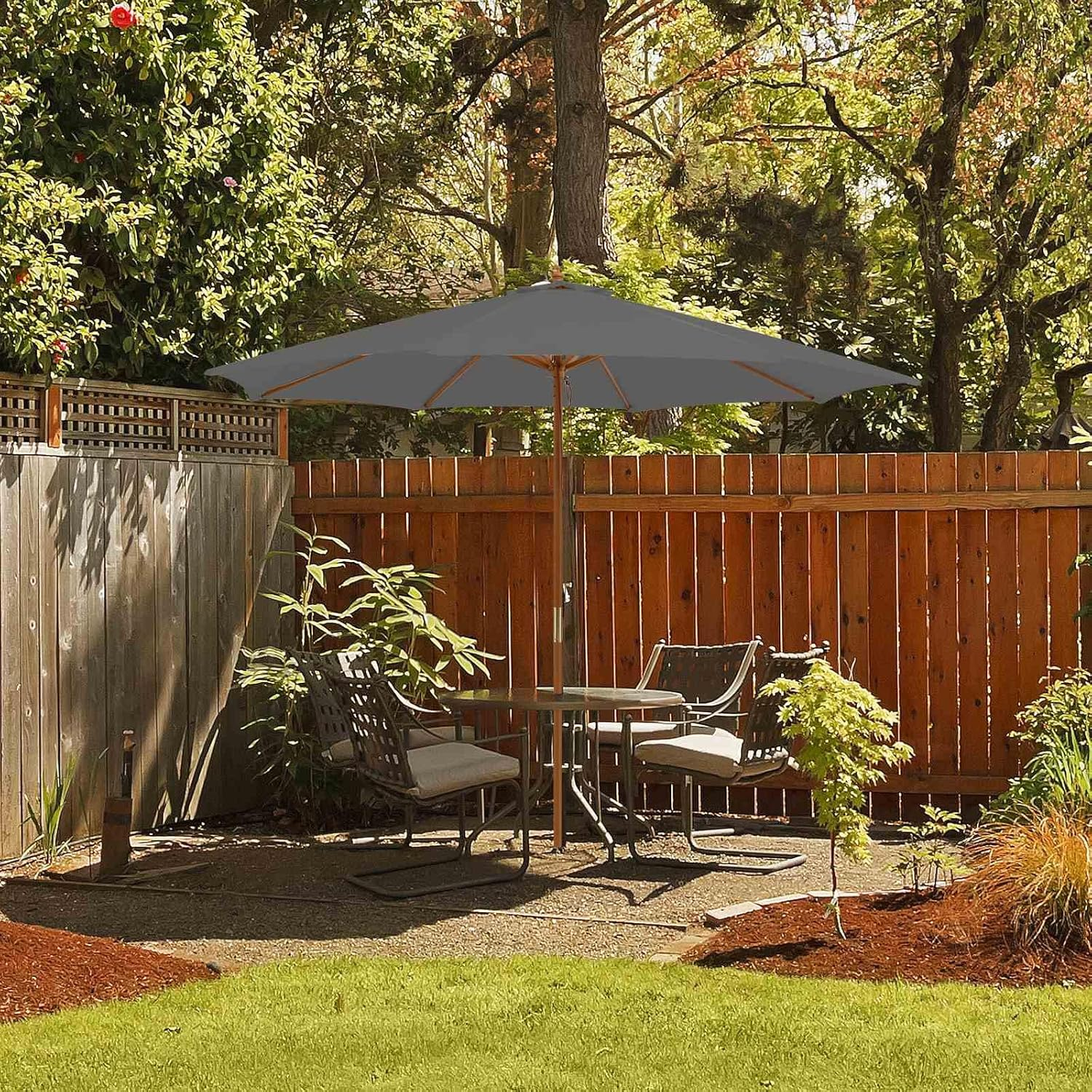 Costway 3M Patio Umbrella, Outdoor Table Market Umbrella with 8 Bamboo Ribs, Pulley Lift and Ventilation Hole, Outdoor Sunshade Umbrella for Poolside, Backyard and Beach