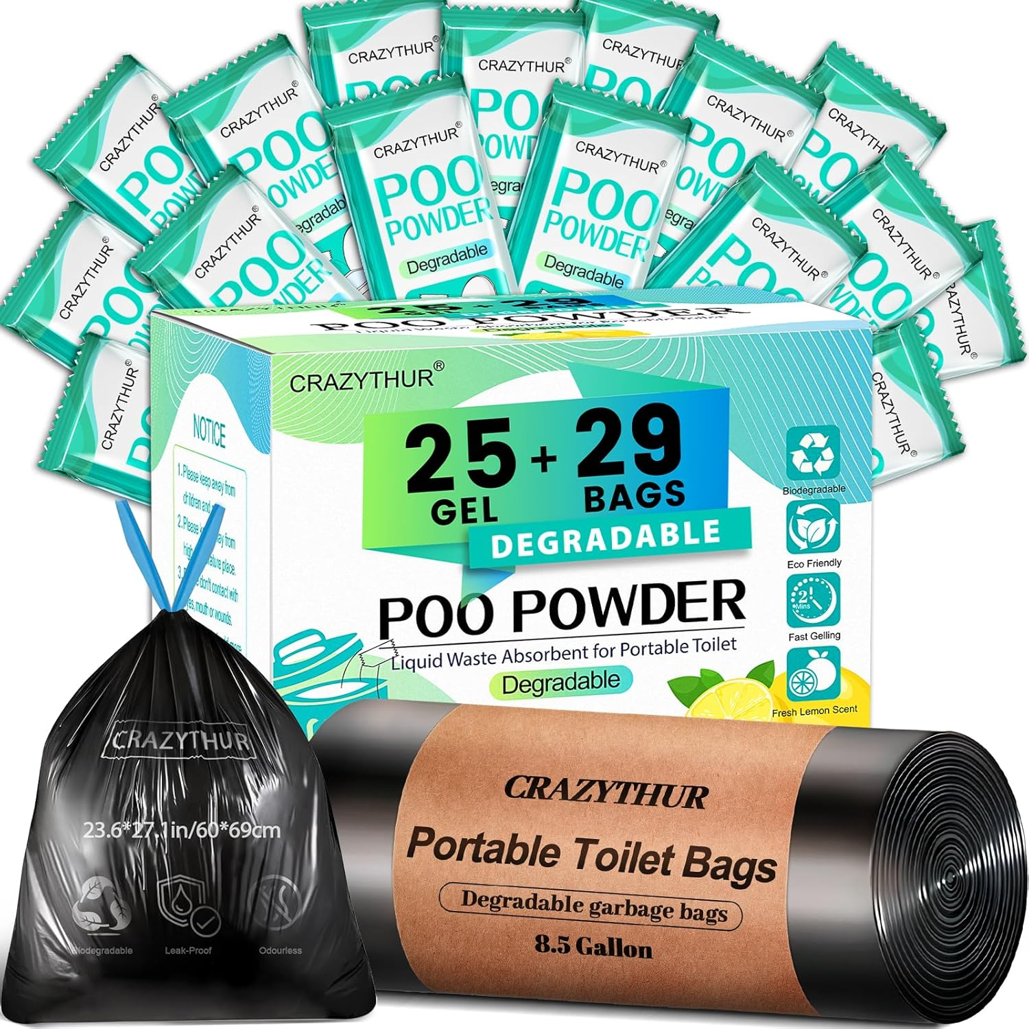 Portableportable Toilet Gel, Poo Powder for Portable Toilet, Camping Toilet Gel, Pee Powder, Portable Toilet Powder for Outdoor Camping and Hiking Toilet Gel Powder image number 6