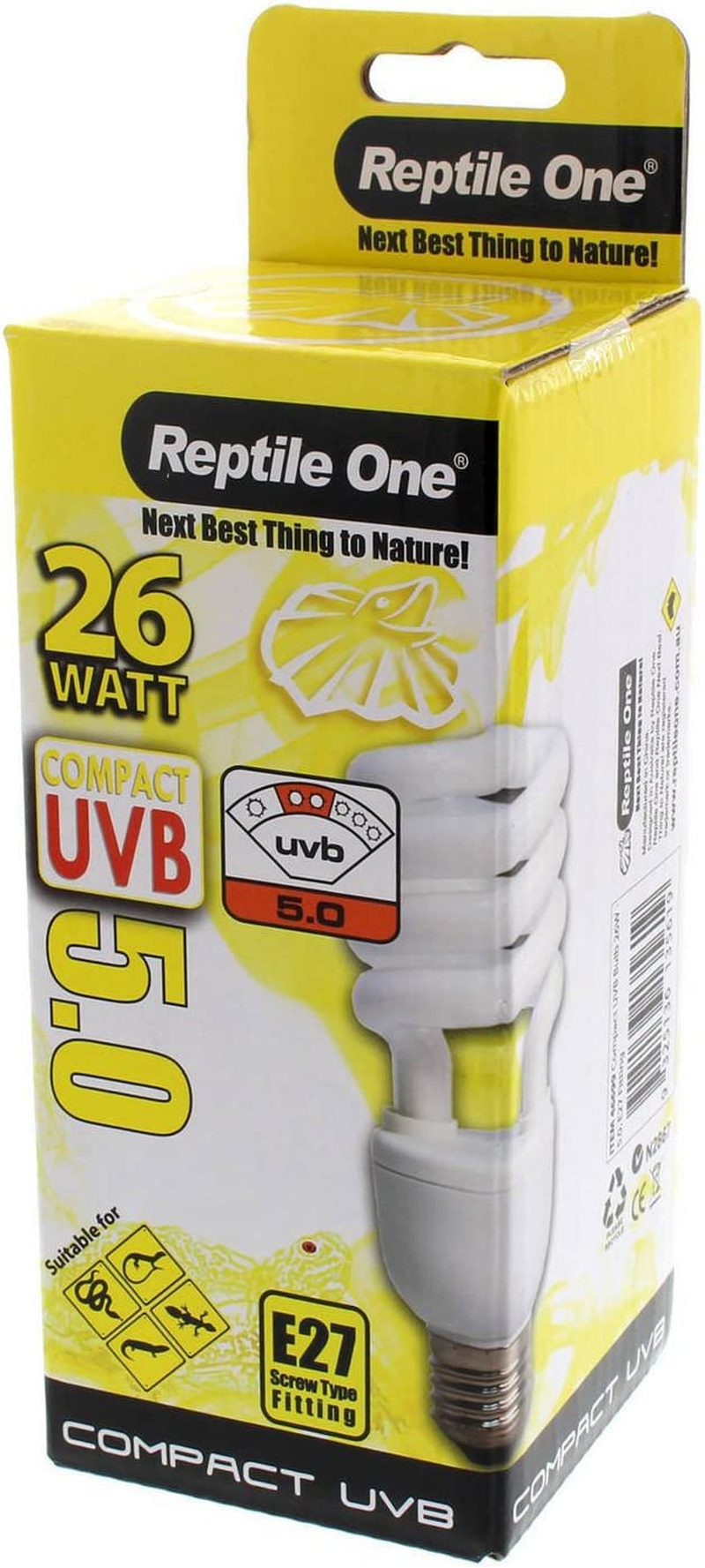 Reptile Compact UVB Globe 26W UVB 5.0 E27 Fitting Stimulates Activity Appetite