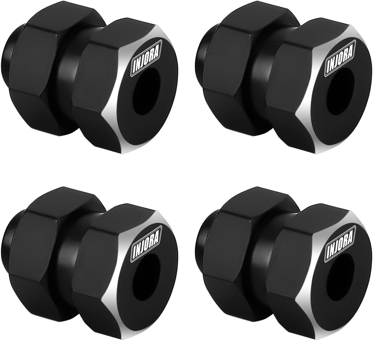 INJORA Black Brass Wheel Hexadecimal Hub + 5 Mm Extender for Axial SCX24 Upgrade 1/24 RC Crawler, Pack of 4