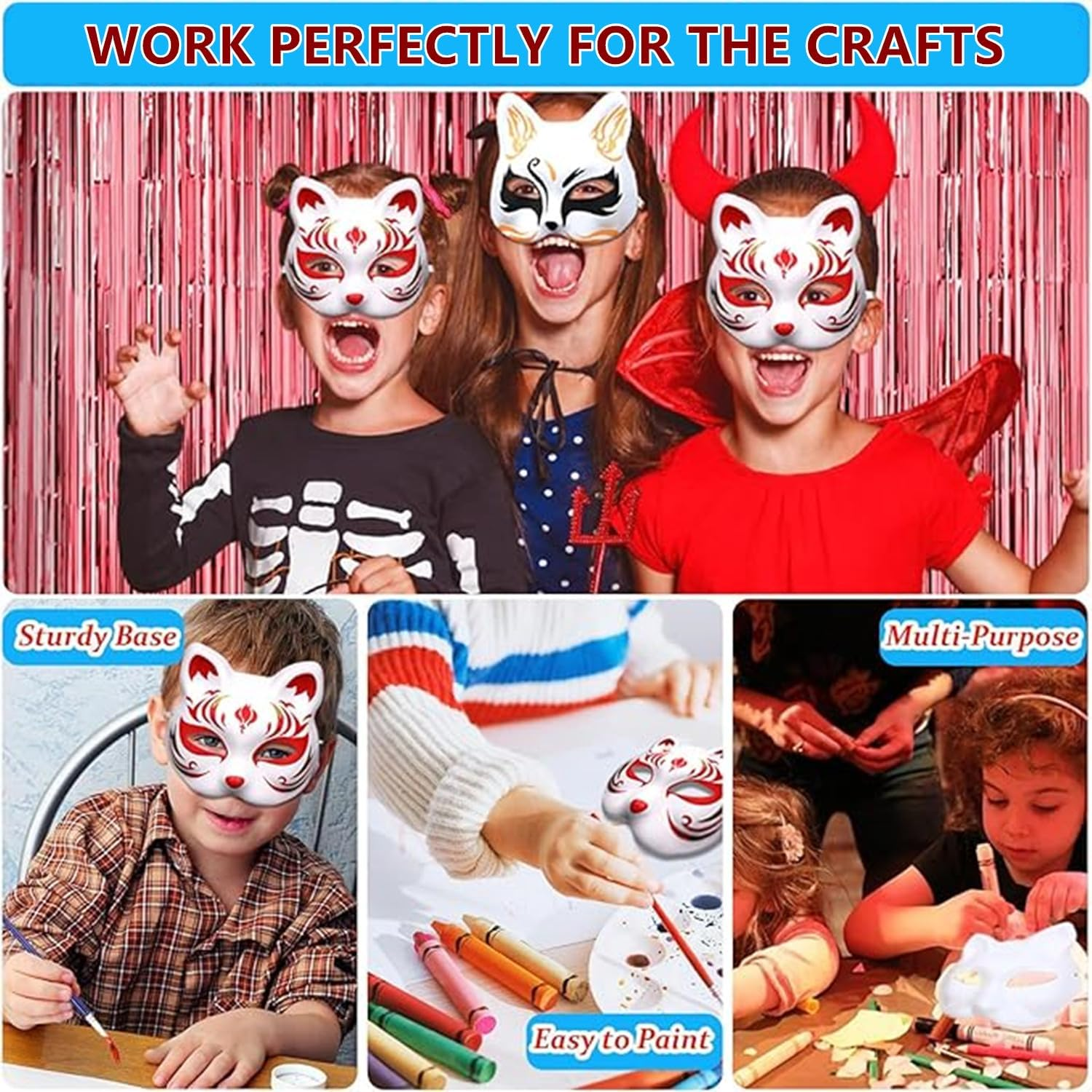 Lyfengdeam Cat Mask Therian White Paper Blank Hand Painted Animal Cosplay Mask, Customizable White Cat Mask, DIY Blank Face Mask for Masquerade, Halloween Party, Animal Cosplay