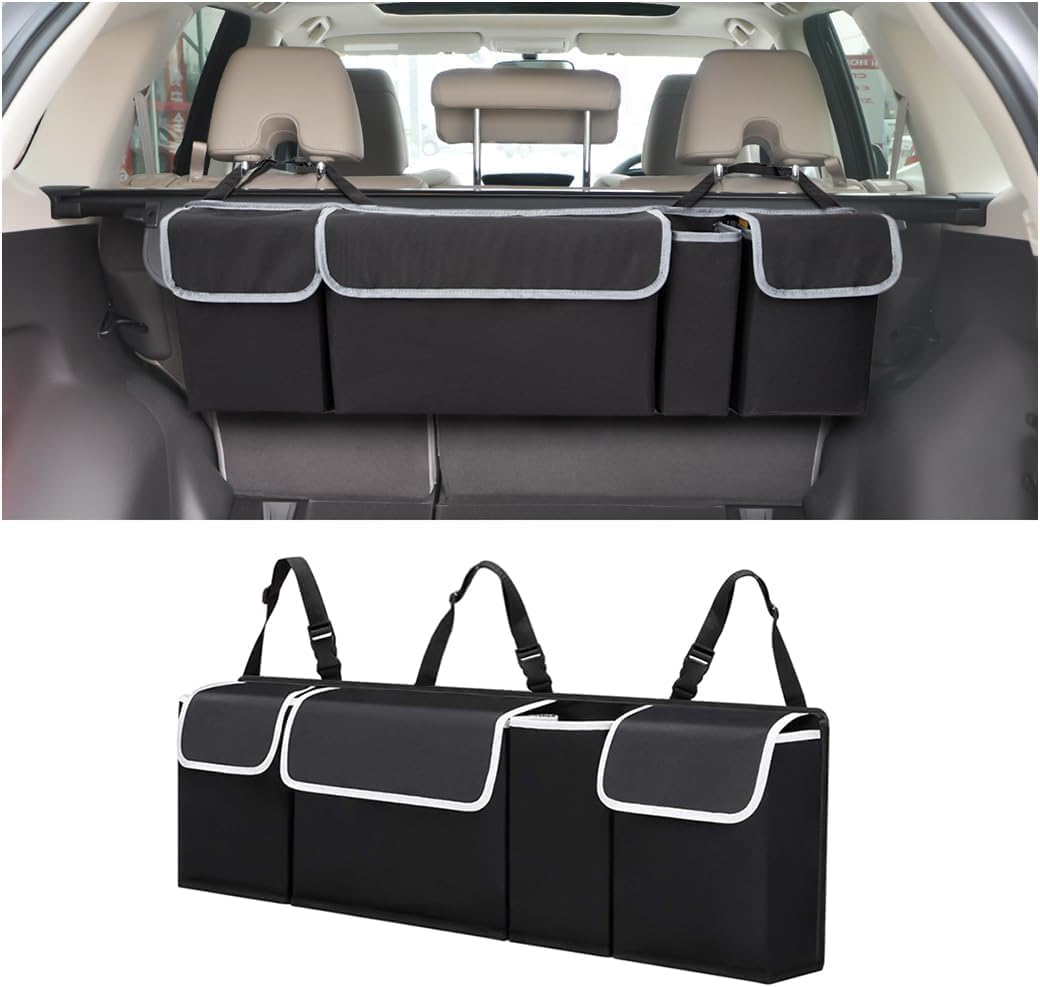 Car Trunk Organizer Bag with Lid, Rear Suspension Organizer Bag with 4 Pockets and 3 Adjustable Straps, Waterproof PVC Folding Large Waterproof Organizer Bag, Car SUV MPV Interior Accessories image number 4