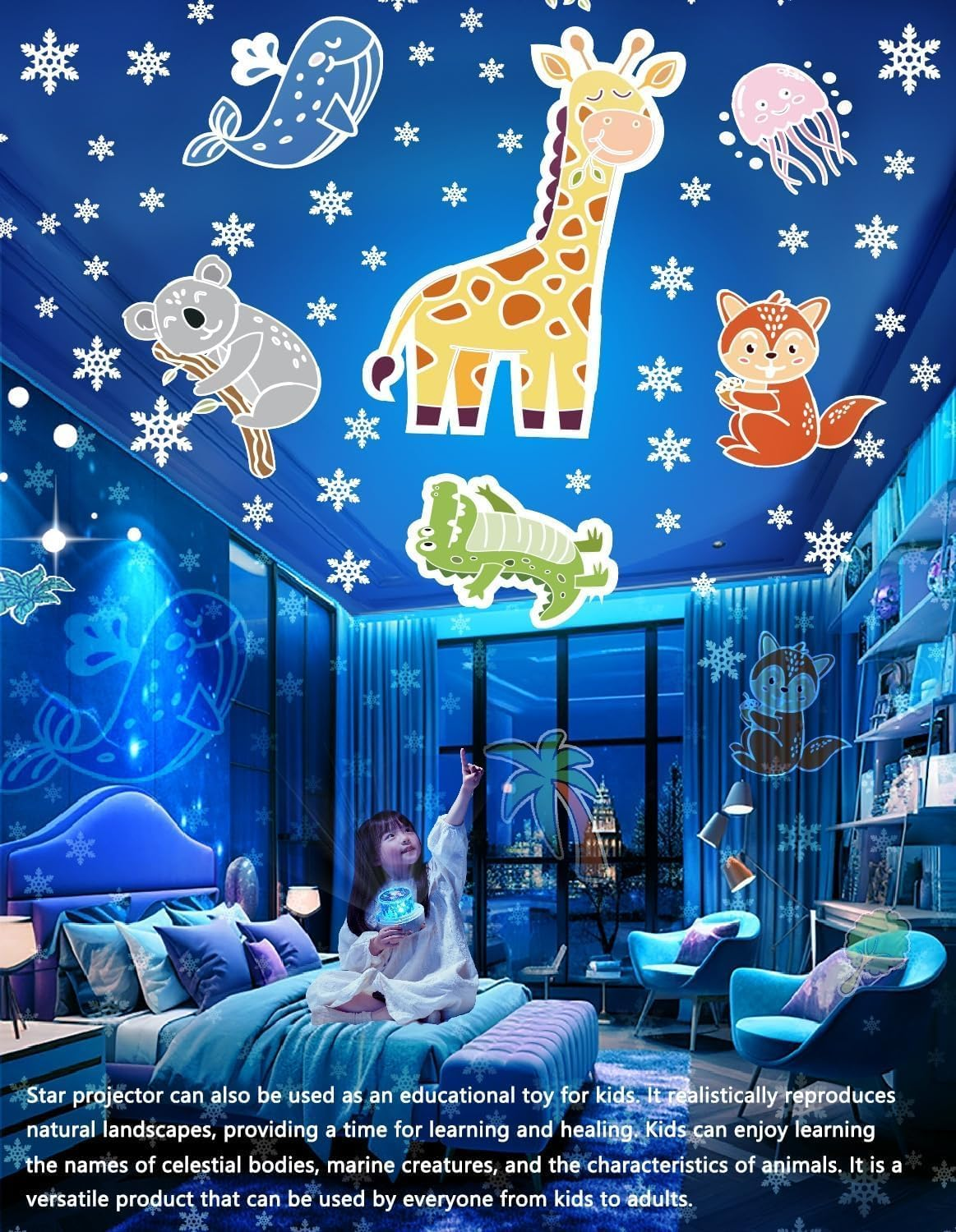 21 Sets of Films, Projector Night Light for Kids Bedroom, Ceiling, Baby Night Light, Star Galaxy Projector for Kids Girls Boys with 360&deg; Rotation Dimmable for Christmas, Nursery, Room Decor image number 3