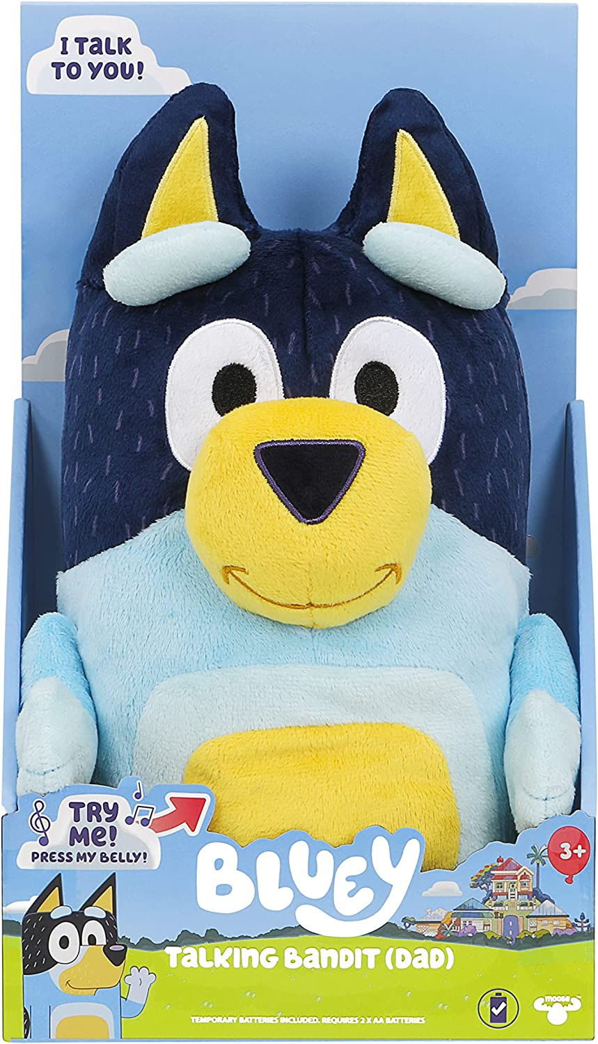 Bluey Talking Bandit (Dad) 30.4Cm Talking Plush Bandit Plush Toy with 9 Phrases and Bluey Theme Song