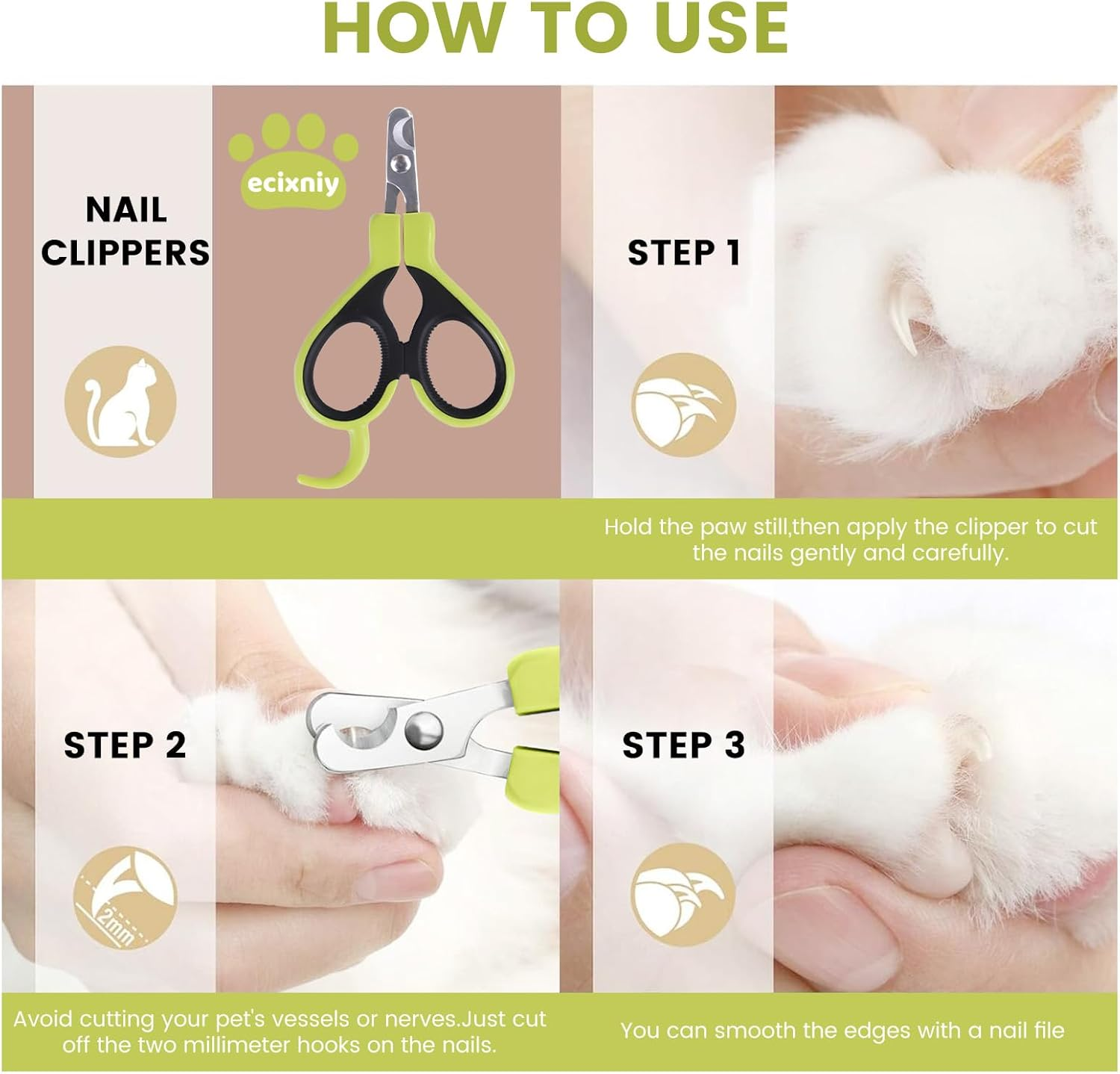 【Ecixniy】Premium Ergonomic Pet Nail Clippers for Cats, Dogs and Small Animals - Anti-Slip Sharp & Safe Design for Claw Trimming (Pink) image number 3
