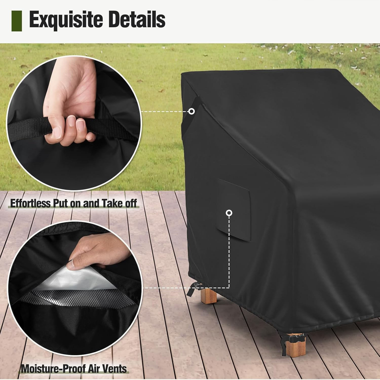 MR. COVER Outdoor Chair Covers Waterproof, Patio Furniture Covers for Rocking Chair, Fits up to 35W X 37D X 36H Inches, Air Vent and Handles Included, Black, 2 Pack