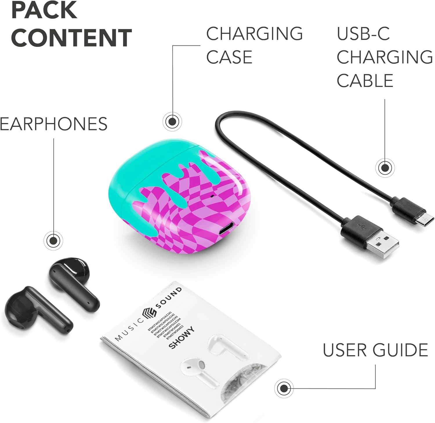 Music Sound - TWS Fantasy Bluetooth Headphones - Capsule Design - Wireless - Charging Case - Microphone - Playback Time up to 25 Hours - and Patterns image number 1