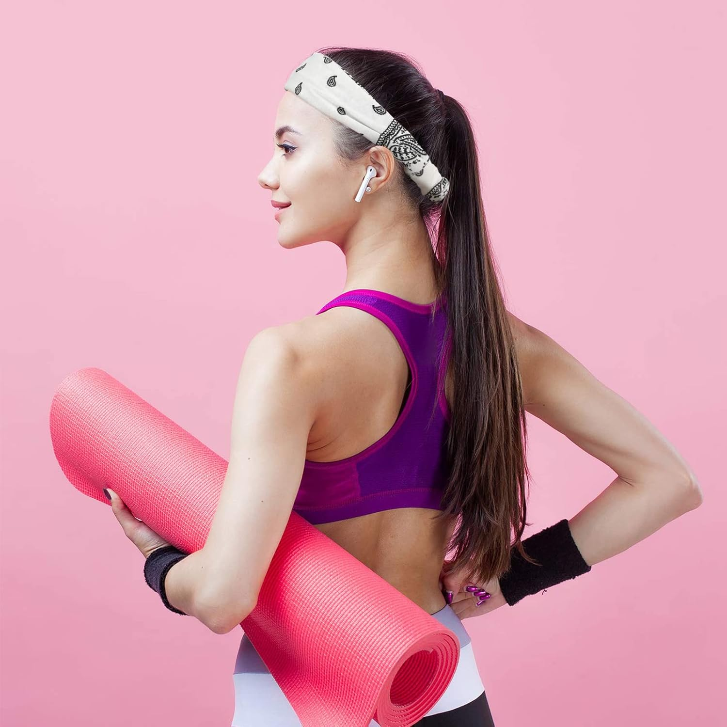 Vintage Paisley Women Elastic Cotton Headbands Vintage Printed Wide Headbands for Sports, Yoga and Running(5Pcs)