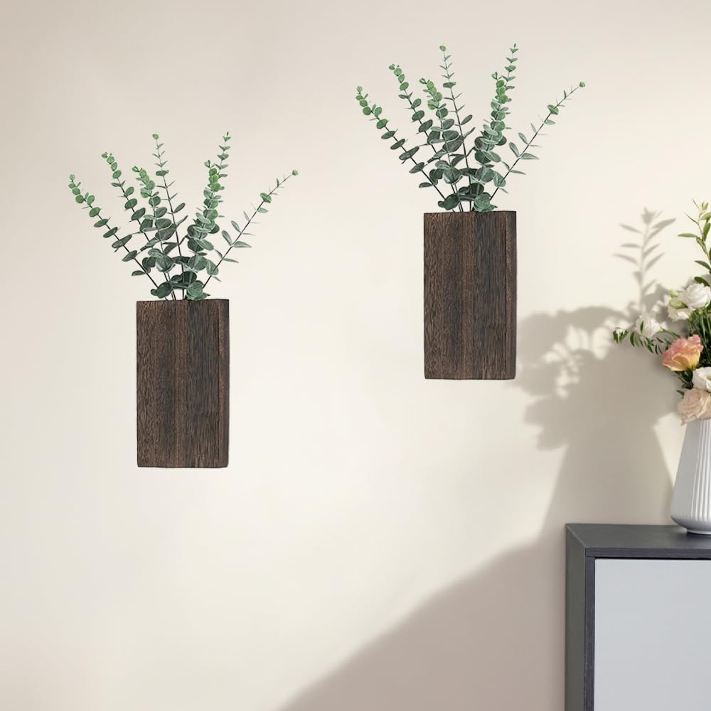 2 Pack Wood Wall Planter,Indoor Plants Holder,Wooden Vases,Hanging Plant Planter,Flower Vase,For Living Room Bedroom, Modern Farmhouse Decor Planter for Dried Flowers and Fake Greenery image number 6