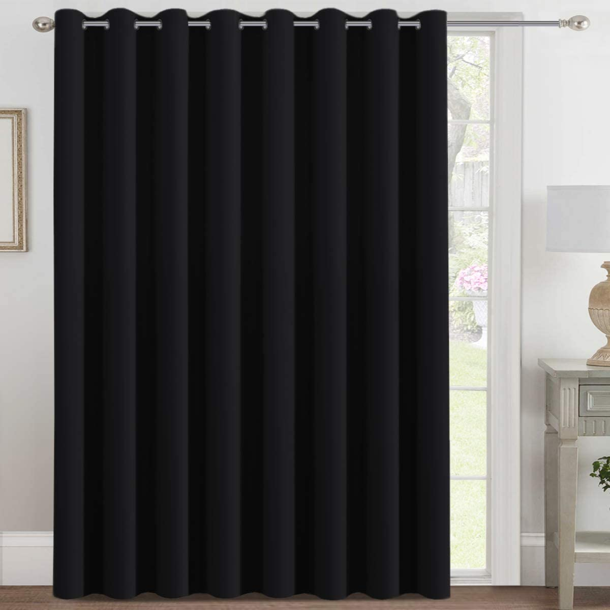 Blackout Curtain Extra Wide Blackout Curtain Draperies for Bedroom/Living Room/Sliding Glass Door, Eyelet Top Energy Saving Single Piece 254Cm Wide by 213Cm Drop, Navy Blue