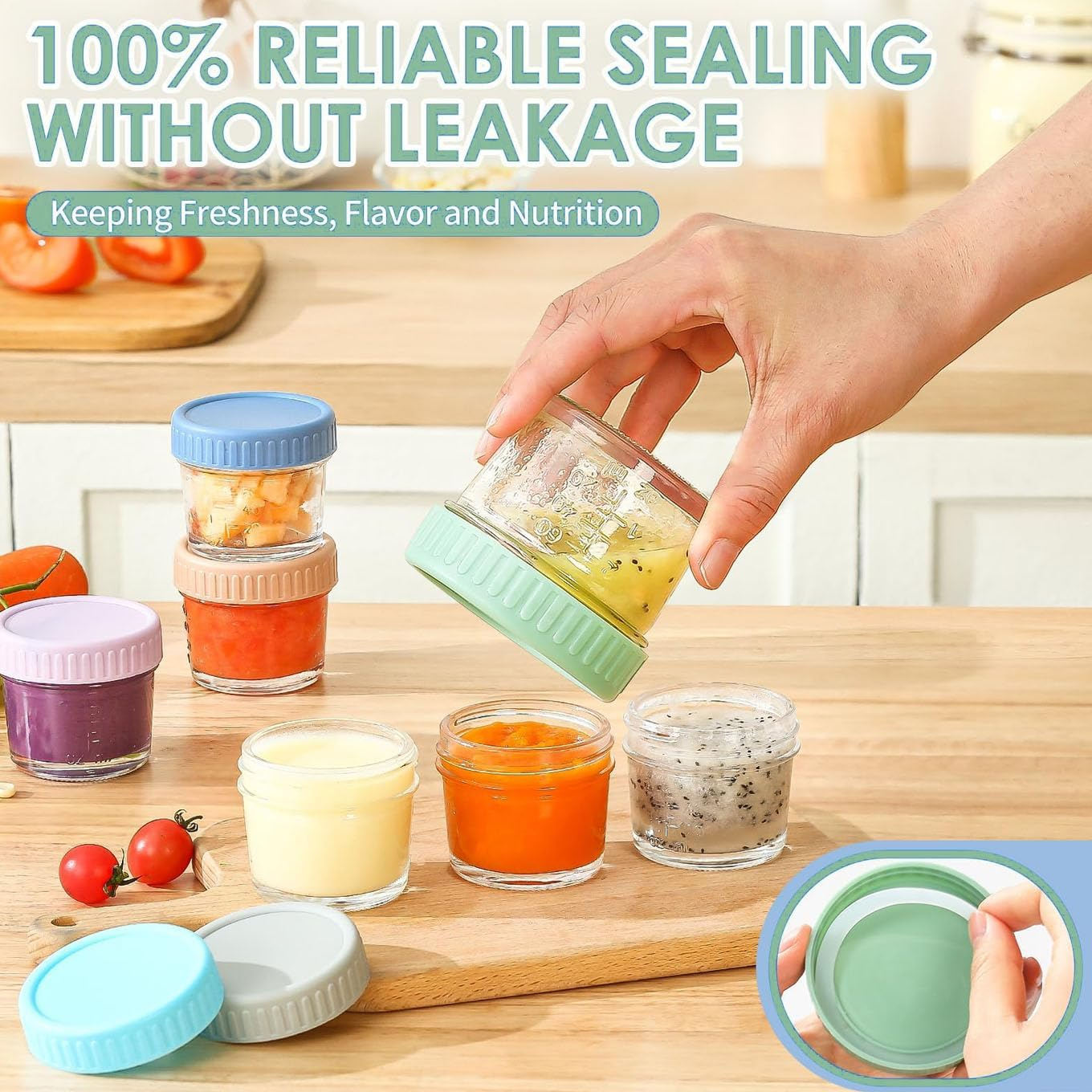 6 Pack Glass Baby Food Storage Containers - 4 Oz Glass Jars with Lids Microwave Dishwasher Freezer Safe 100% Leak Proof BPA Free Reusable Baby Snack Containers image number 1