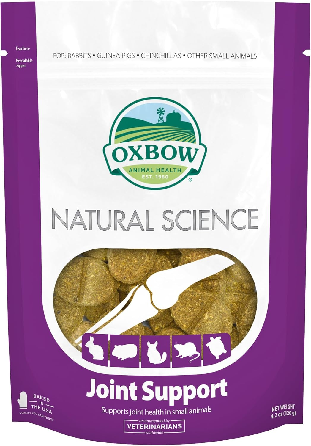 Oxbow Animal Health Natural Science Joint Support, anti Inflammatory Supplement for Rabbit & Guinea Pig, Oxbow Timothy Hay, Made with Glucosamine, Turmeric, & Yucca, Made in USA, 120G image number 4