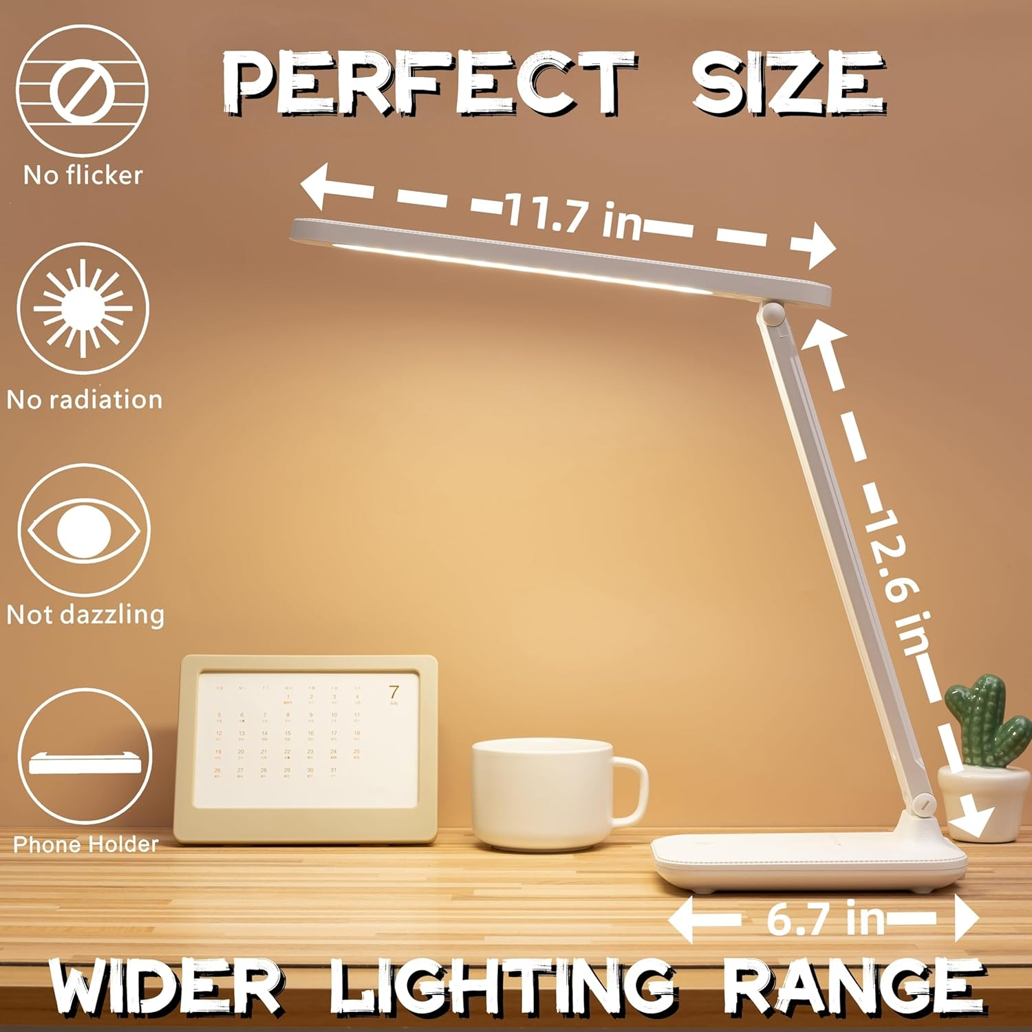 LED Desk Lamp Dimmable Desk Light Reading Lamp 3 Lighting Modes, White USB Rechargeable Reading Light Study Desk Lamp Suitable for Home Office image number 3