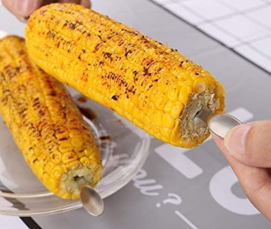 10PCS Stainless Steel Corn Holders - Heat-Resistant BBQ Grill Skewers for Corn on Cob, Fruits & Vegetables - Secure Grip Picnic Forks with Ergonomic Handles