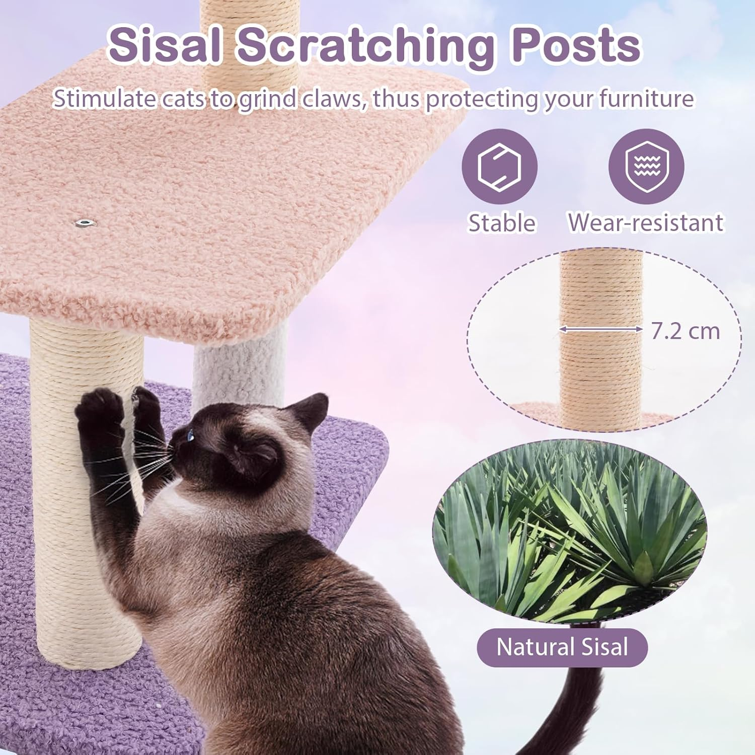Costway Cute Cat Tree for Indoor Cats, Multi-Level Cat Tower W/Sisal Covered Scratching Posts, Condo, Moon Star Plush Perch, Hammock, Cloud Platforms, Dangling Toys, Kitty Play House Activity Center image number 1