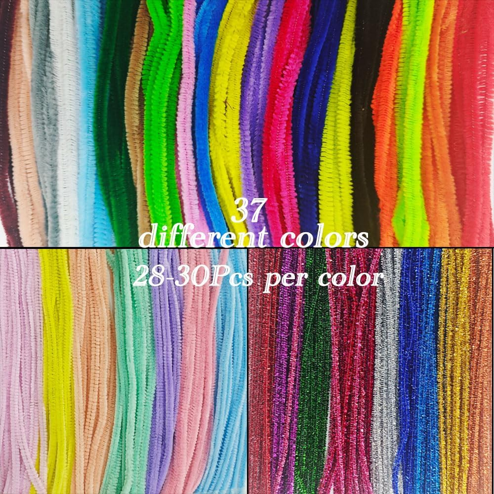 1100Pcs Pipe Cleaners, NIANAN 37 Assorted Colors Chenille Stems 12In Long Pipe Cleaners for Crafts Colored Art and Craft Supplies for DIY Art Creative Crafts Decorations image number 6
