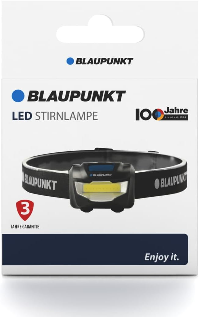 Blaupunkt LED Headlamp 200 Lumens Head Lamp Torch, 3 Light Modes, Bright & Lightweight, Water-Resistant, Long Lasting - 5 Hrs Runtime Battery Powered - Camping, Running, DIY & Emergency
