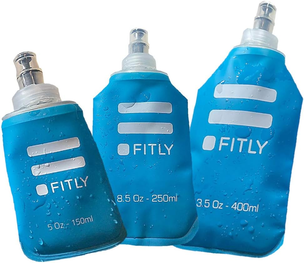 FITLY Soft Flask 3 Pack - 5Oz/150Ml, 8.5Oz/250Ml, & 13.5Oz/400Ml - Shrink as You Drink, BPA & Pvc-Free, Collapsible, Reusable, Perfect for Running, Hiking, Climbing