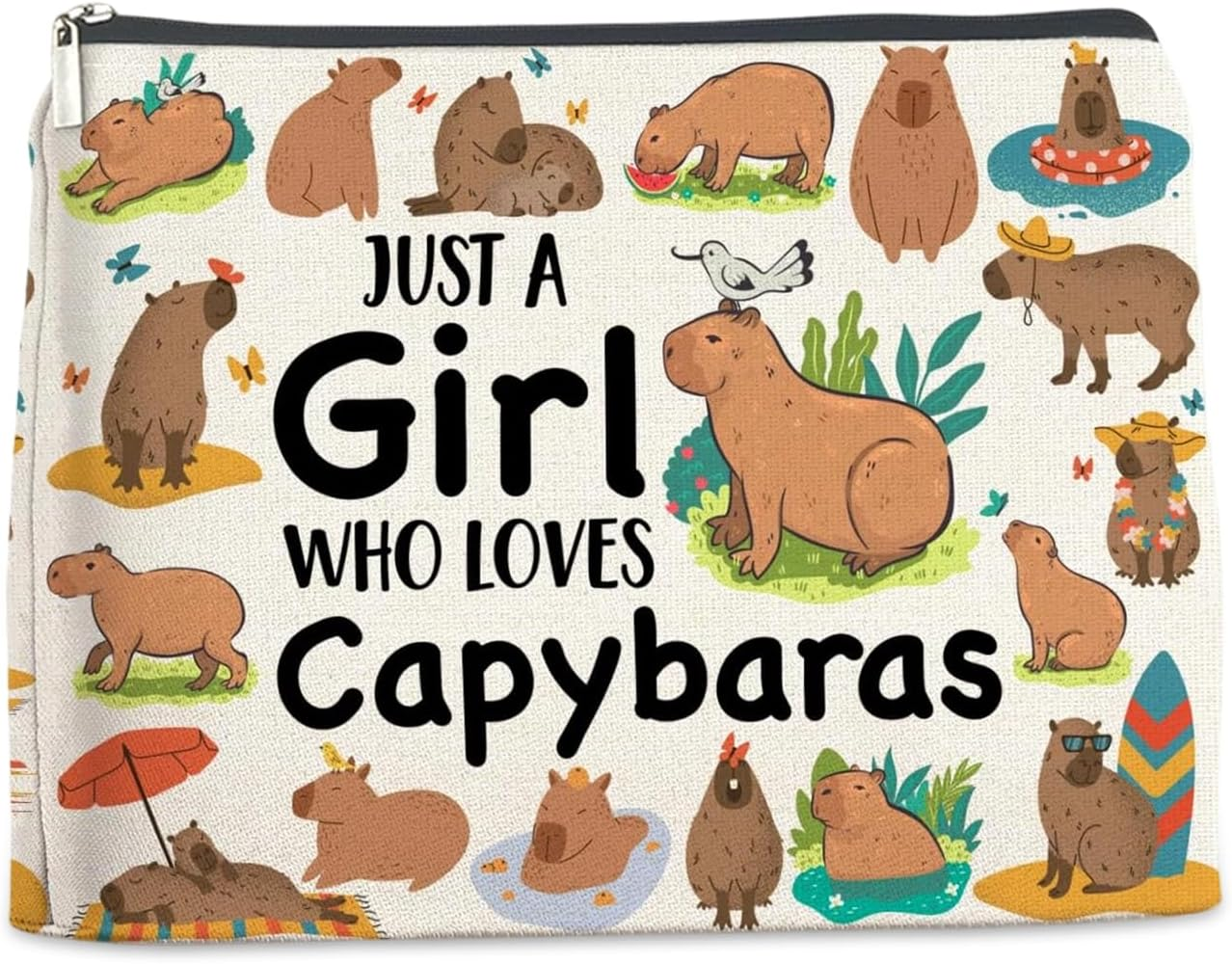 Cosmetic Bag for Girls Capybara Makeup Bag Makeup Bag with Zip for Girlfriend Capybara Gifts for Animal Lovers Portable Toiletry Bag Women for Travel Everyday Life image number 3