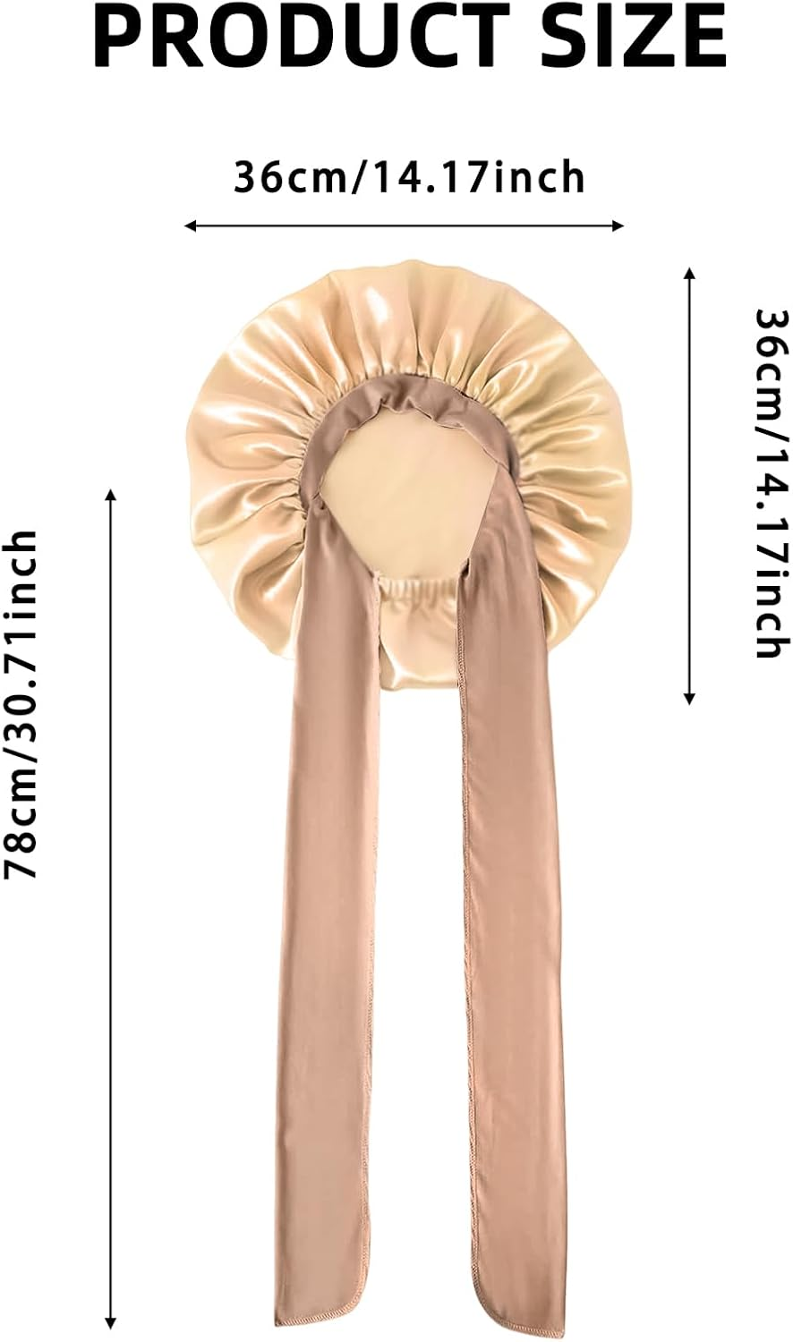 JZS Silk Bonnet for Sleeping Women Satin Double Layer Lined Hair Bonnet with Tie Band Curly Hair image number 6