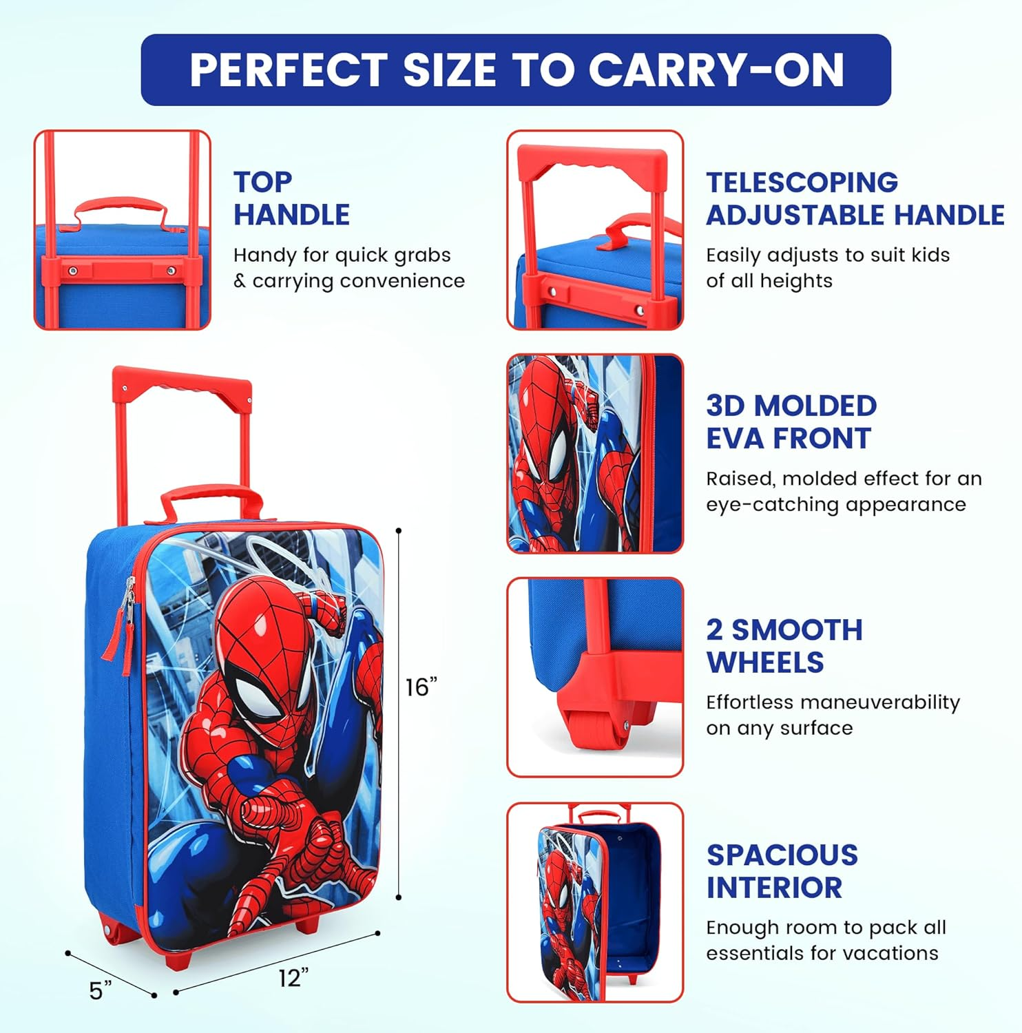 Fast Forward Spiderman Boys 16" Soft Luggage - Cute & Durable Carry-On Suitcase for Travel 16X12X5, Spiderman 16", Soft Luggage, 16" Soft Luggage image number 4