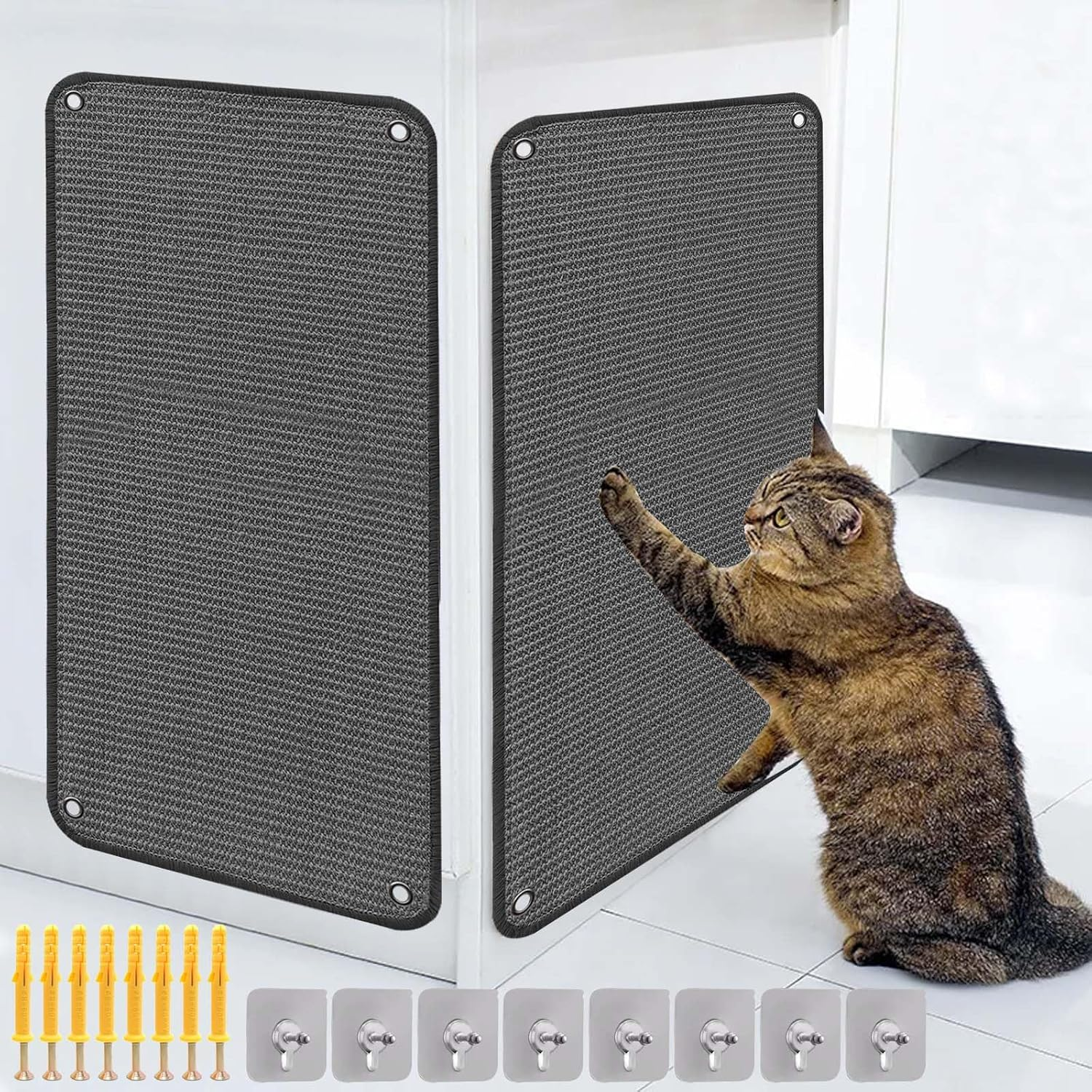 Pack of 2 Cat Scratching Mats: 50 X 30 Cm Scratching Boards Cat Sisal Cat Scratching Mat Cat Scratching Mat Cat Scratching Board Cat for Wall, Floor, Glass (Grey) image number 2