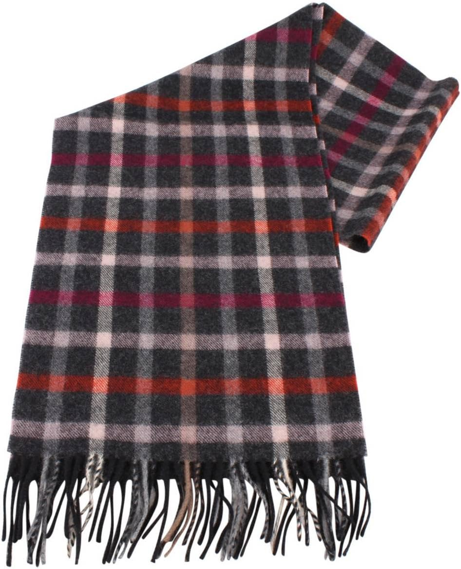 Bassin and Brown Mens Parker Check Wool Scarf - Charcoal/Pink/Red image number 3