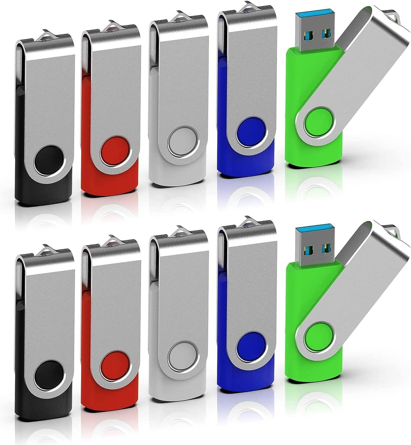 TOPESEL 5 Pack 32GB USB 2.0 Flash Drive Memory Stick Thumb Drives (5 Mixed Colors: Black Blue Green Red Silver)
