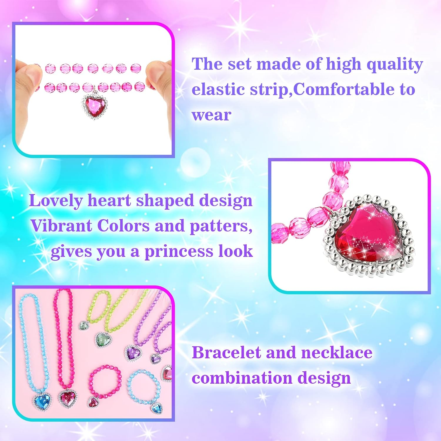 Thinp 5 Set Princess Jewelry Dress Up, Costume Jewelry for Girls, Play Jewelry for Little Girls Princess Necklace Bracelet Set for Party Favors Costume Birthday Party Favors Cosplay