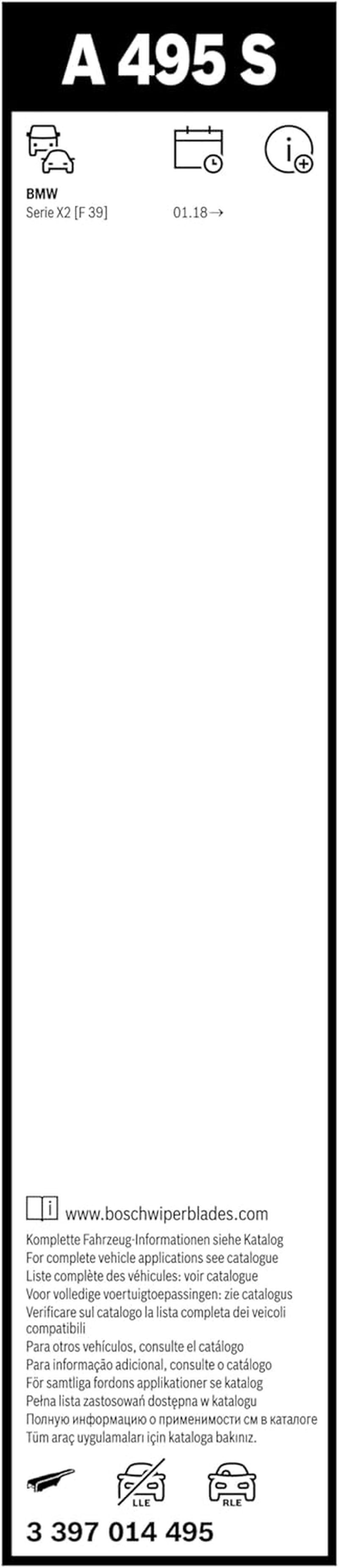 BOSCH A495S Wiper Blade Aerotwin, Set Fits BMW X 2 [F 39] (2017-2020) & Others image number 5