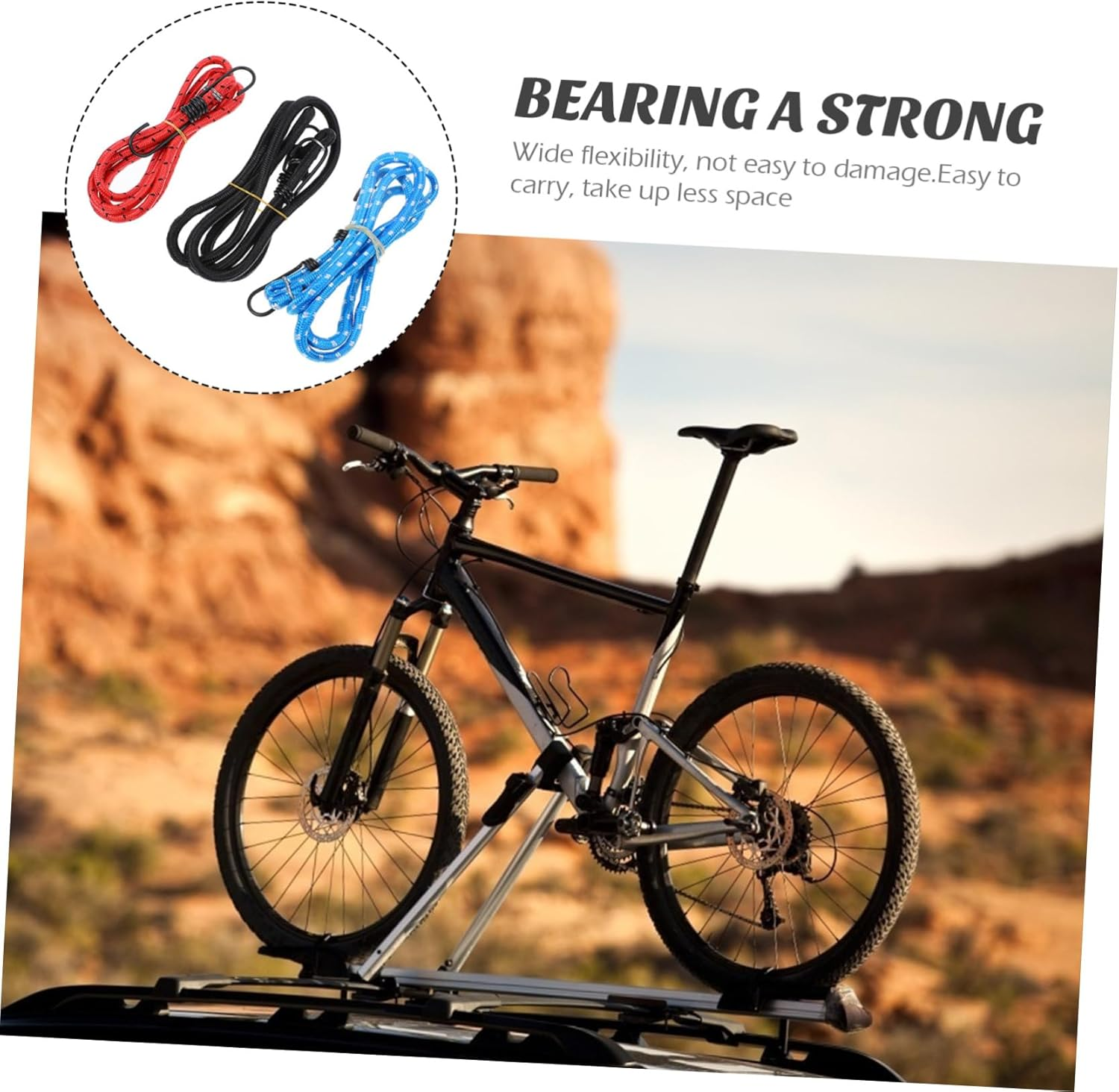 KOMBIUDA 3Pcs Bike Luggage Strap Elastic Telescopic Rope Retractable Drawstring Rope Straps image number 6