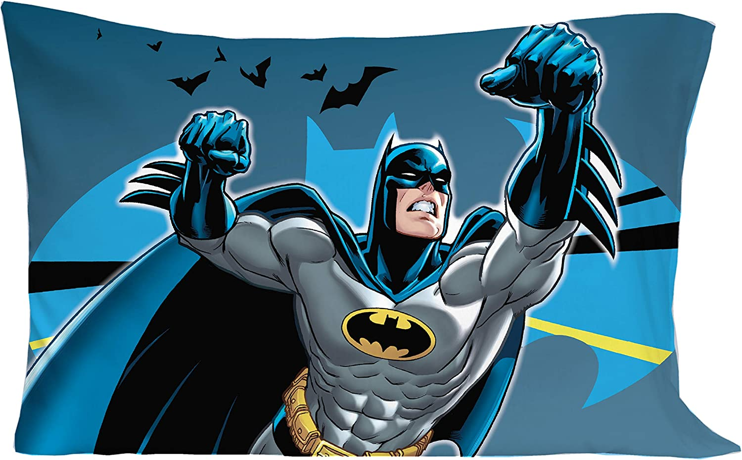 Batman - Blue Yellow & Grey 4Piece Toddler Bed Set - Comforter, Flat Top Sheet, Fitted Bottom Sheet, Reversible Pillowcase, Blue, Yellow, Black image number 5