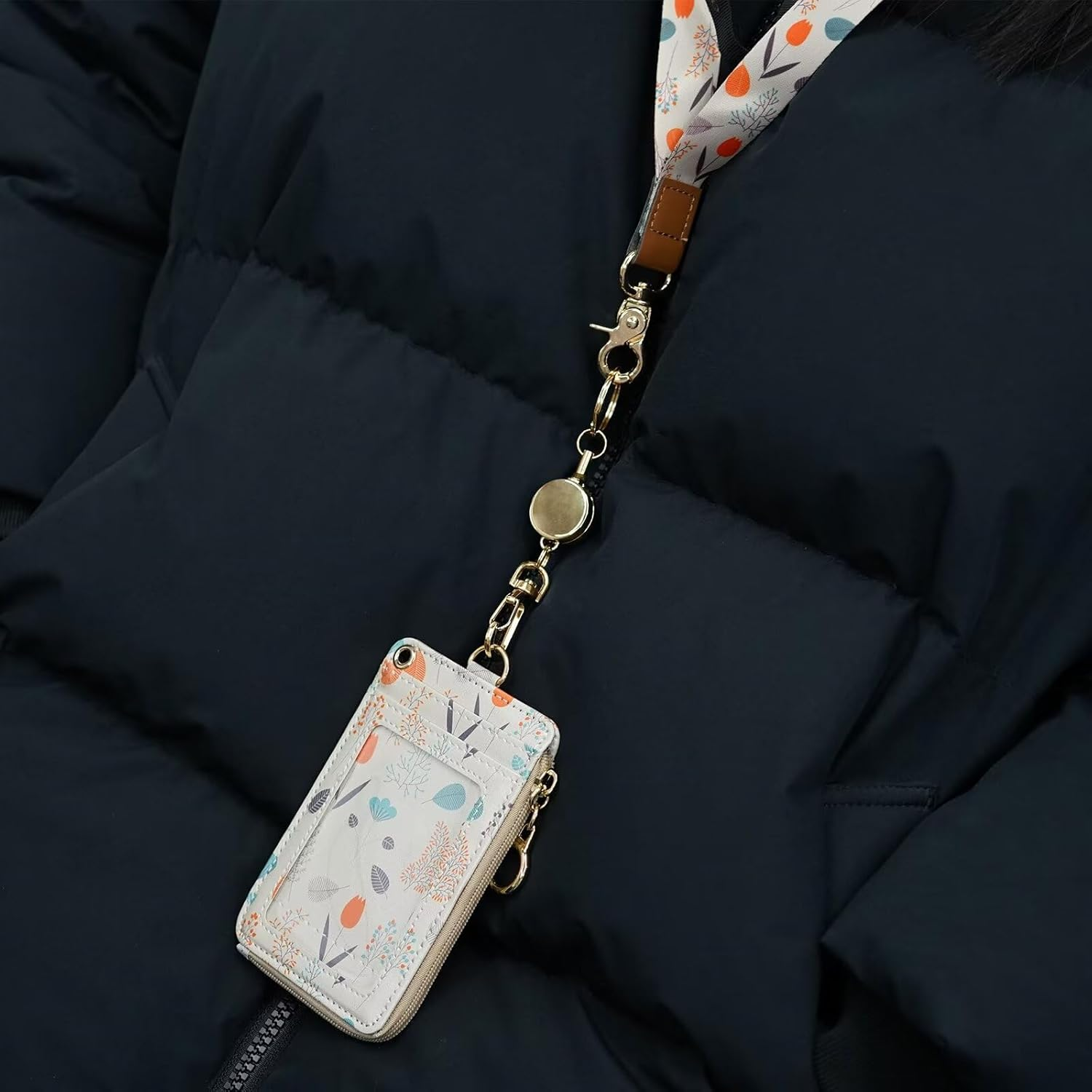 Badge Holder Retractable Clip, Metal Badge Reel Keychain Carabiner Badge Clip ID Badge Holders with Retractable Cord, 2 Pack (Black, Rose Gold) - Black, Gold image number 7