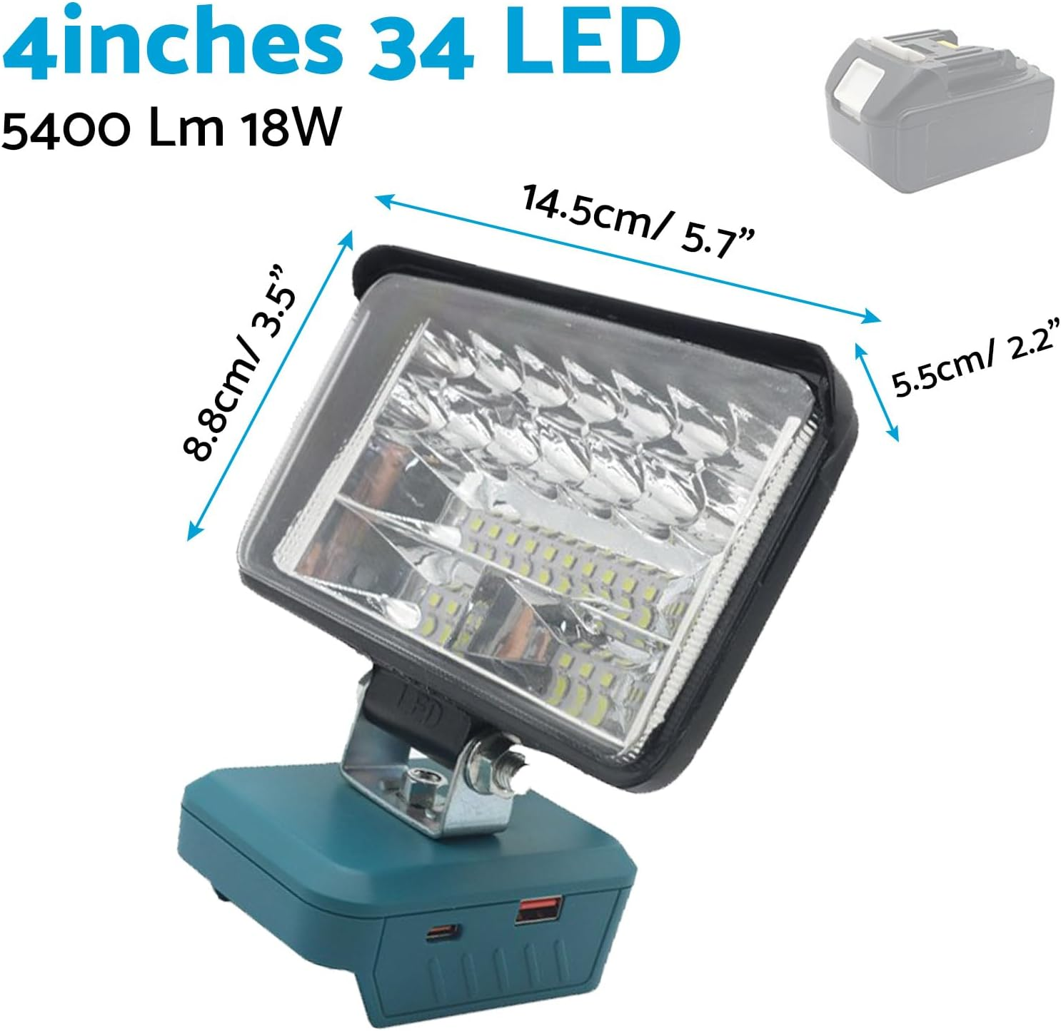 MAX COOL 3''/4''/8'' LED Work Light Suitable for Makita 18V Li-Ion Battery Workshop Flashlights Torch Camping image number 1