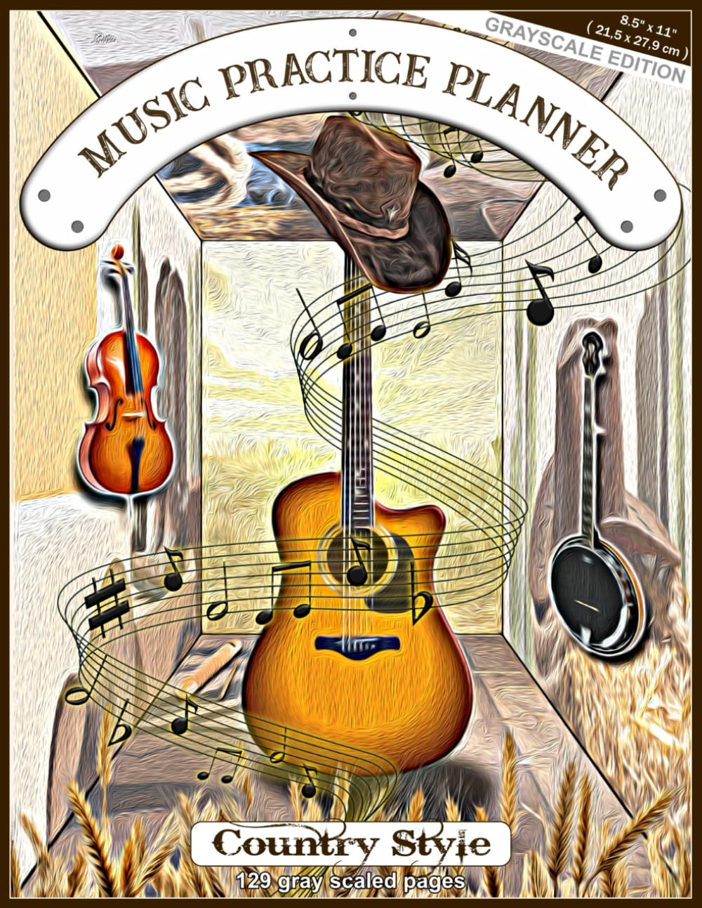 Music Practice Planner - Country Style: Grayscale Edition, 8.5 X 11 Inches ( 21.5 X 27.9 Cm ), 129 Gray Scaled Pages, 4 Repeating Pages with Lesson ... Music Study Notebook, Country Music Notebook