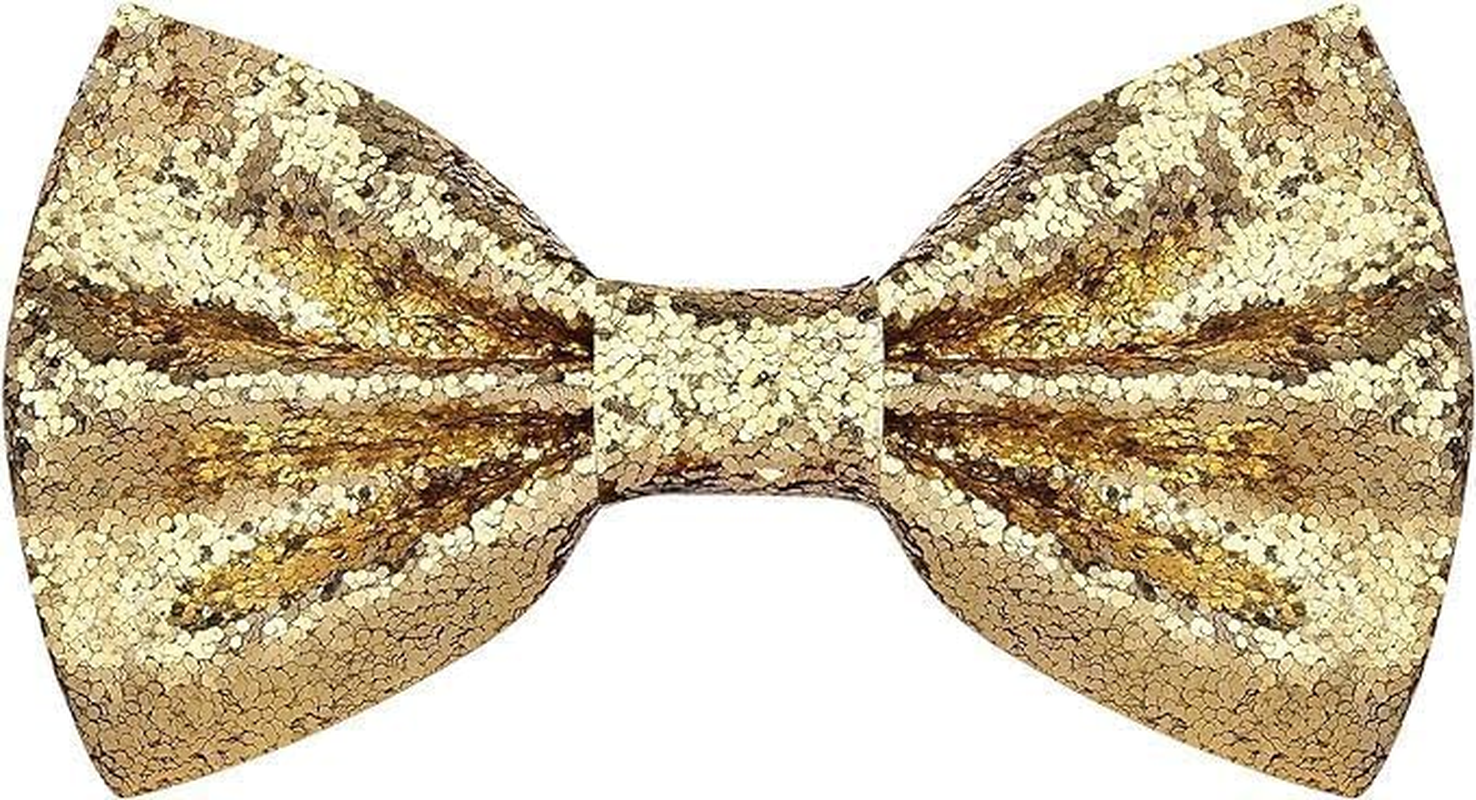 Glitter Sequin Bow Tie, 1 Pcs Sparkly Pre-Tied Bow Tie for Men Novelty Bowite for Cocktail Hen Wedding Party Costume Fancy Dress (Gold, One Size)