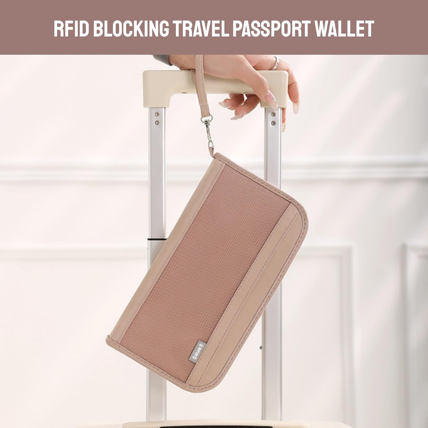 RFID Blocking Travel Passport Wallet - Secure Organizer with Detachable Strap, Water-Resistant Fabric & Multi-Compartment Design (Pink)