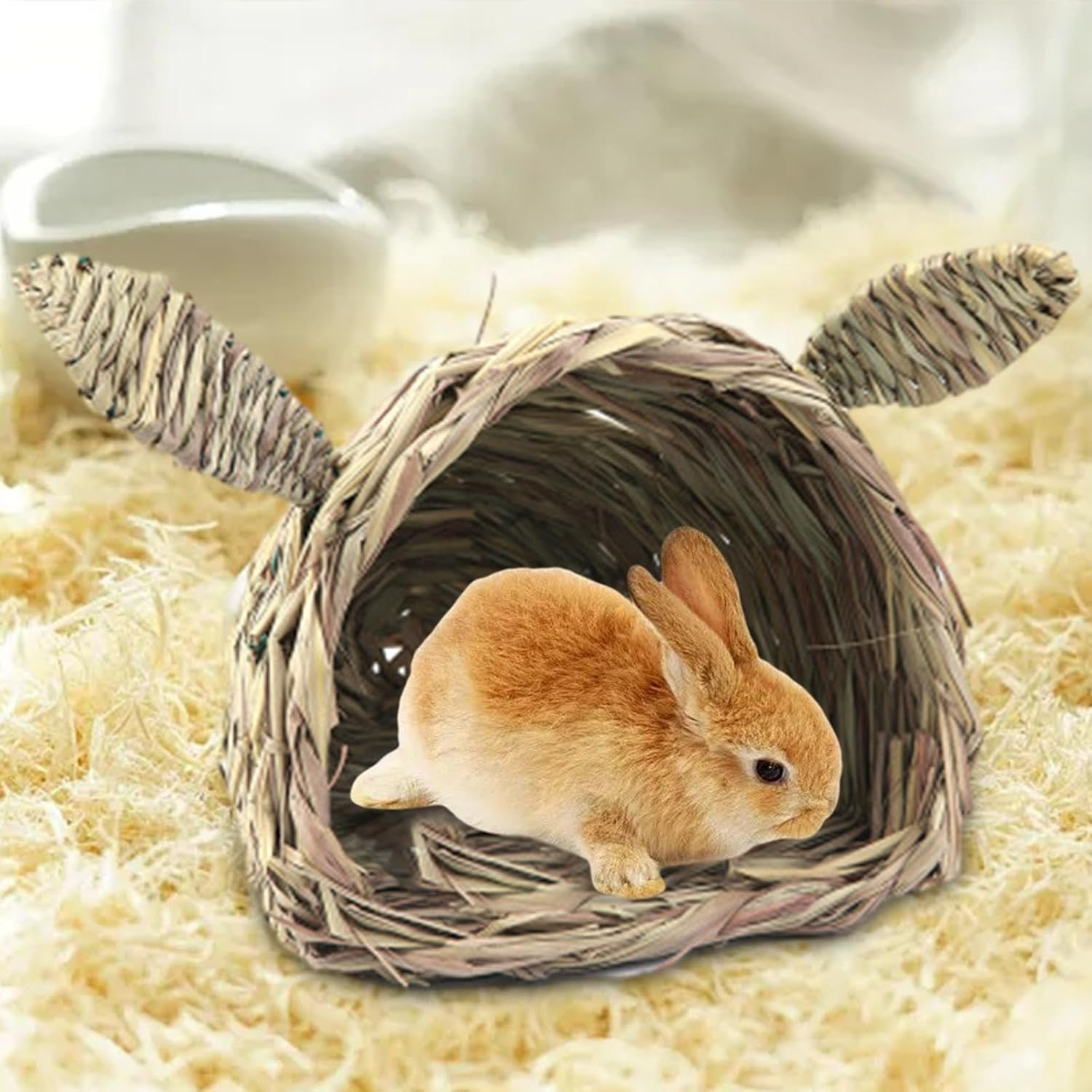Folpus Hideaway Hut Toy Hay Bed Handmade Woven Bunny Grass Tunnel Rabbit Grass Bed for Chinchilla Small Animals Bunny Play and Sleep image number 2