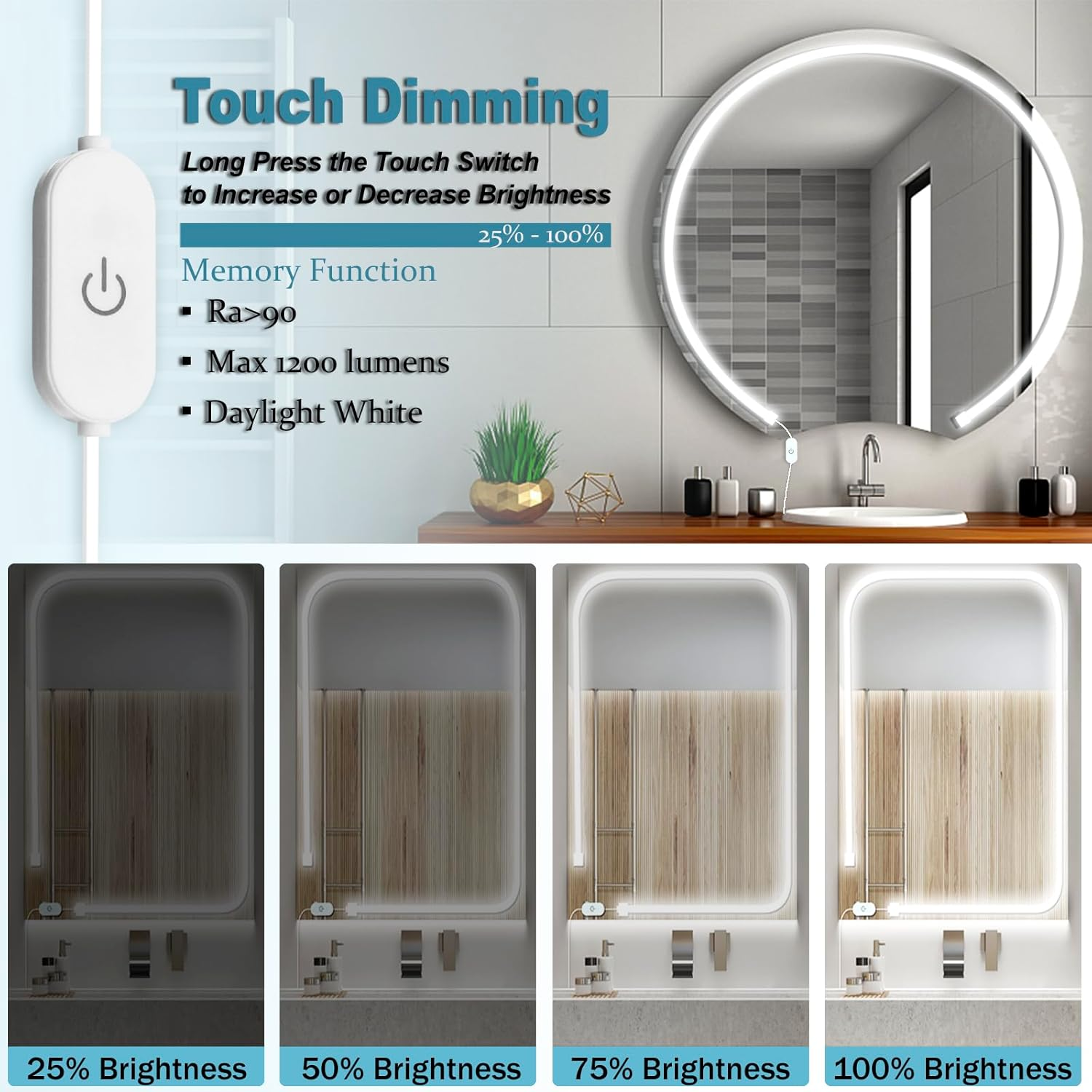 LED Vanity Mirror Lights, Makeup Lights for Mirror, 10Ft/6000K/Dimmable/Elt Approval 12V Self-Adhesive Bathroom/Vanity Light, for Bathroom/Dressing/Full Body Mirror image number 1