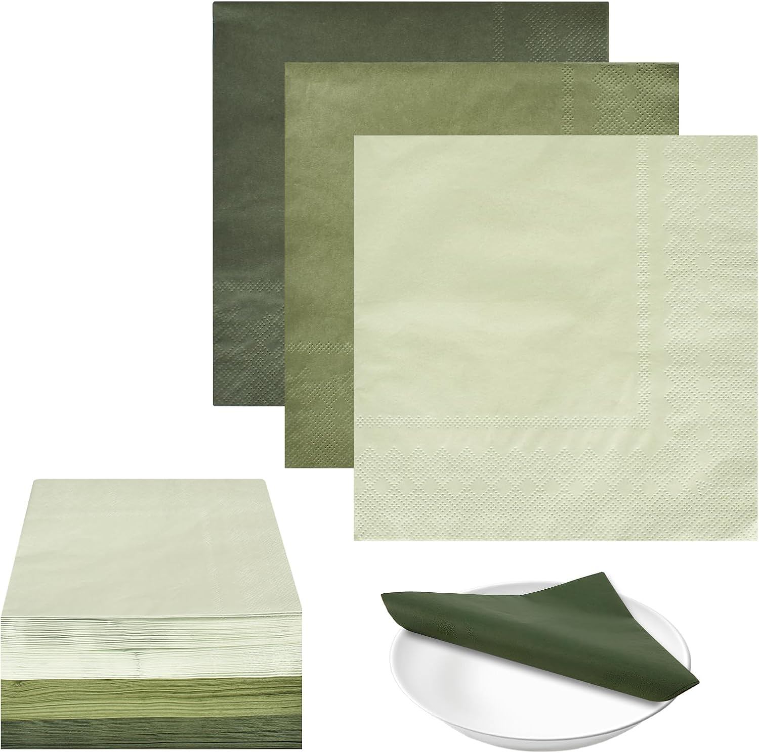 120 Pcs Green Paper Napkins, 33X33Cm Green Serviettes Party Napkins, Square Napkins Cocktail Napkins Luncheon Napkins for Party, Wedding, Family Gathering image number 4