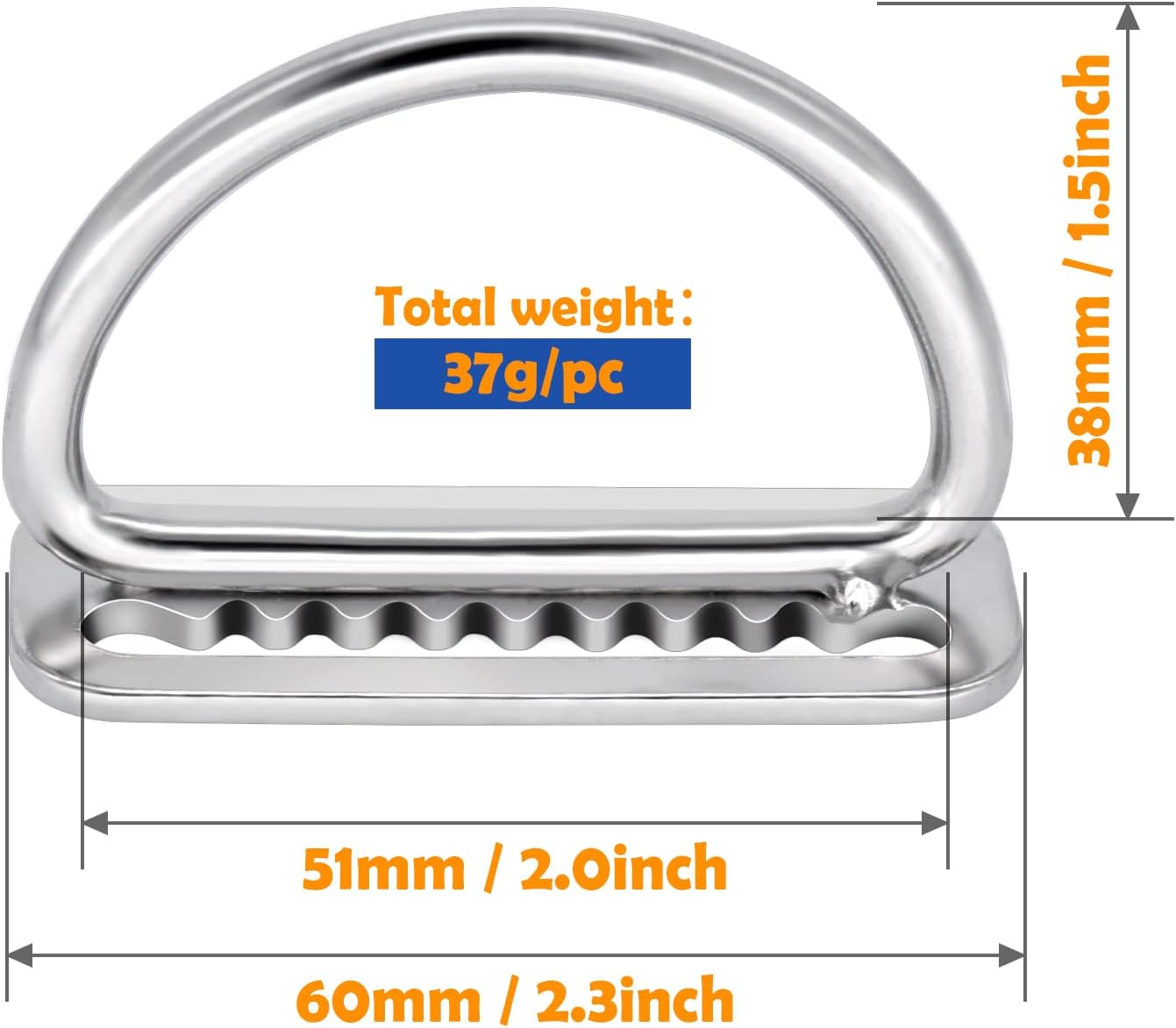 Dawitrly 2Pack Weight Belt Keeper, 5Cm/2'' Stainless Steel Serrated Scuba Diving Weight Belt Retainer Stopper with D Ring for Dive Gear and BCD Accessories image number 4