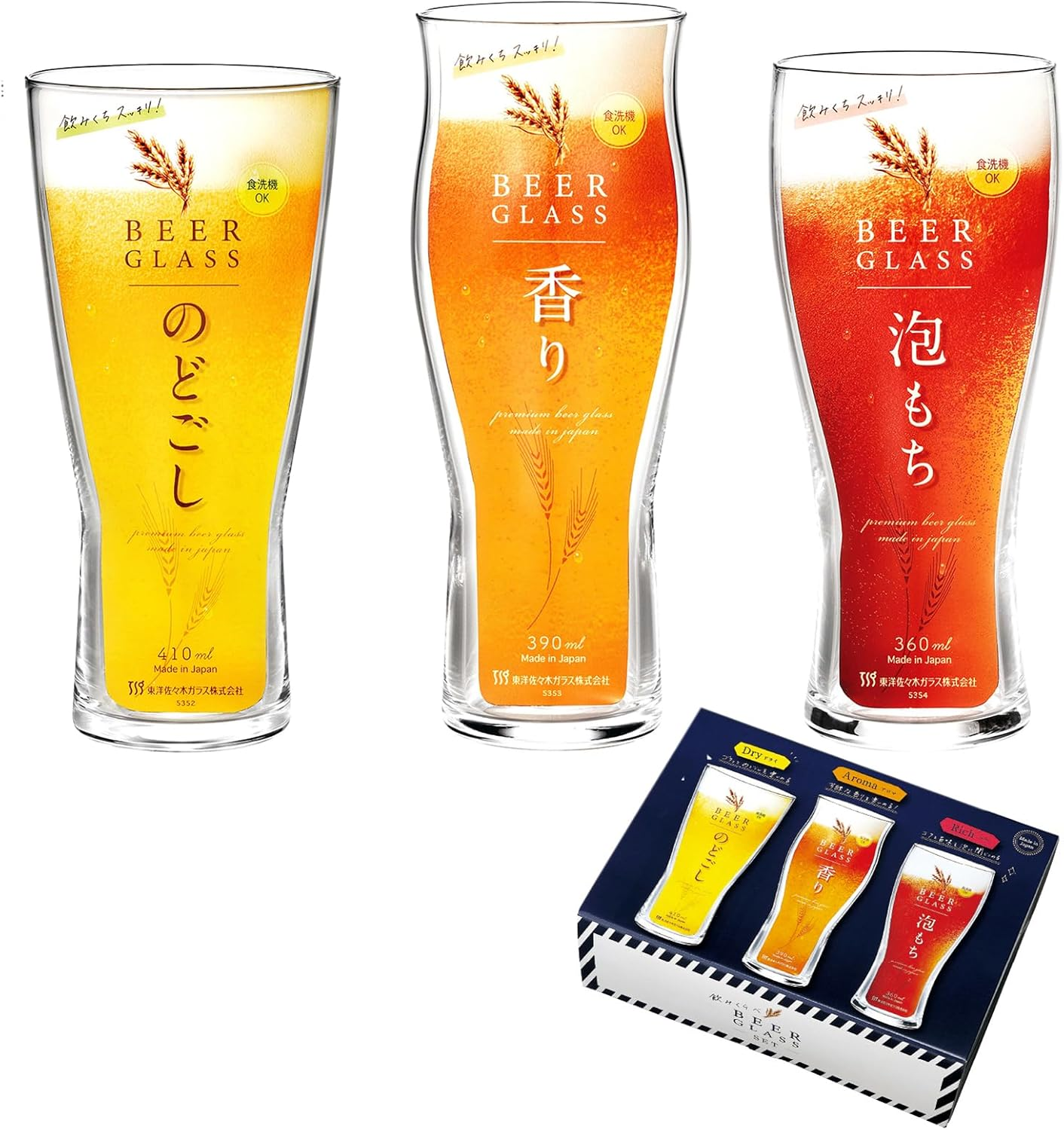 Toyo Sasaki Glass Beer Glass Father'S Day Beer Glass Set Dry Aroma Rich 410Ml 390Ml 360Ml Set of 3 Clear image number 3