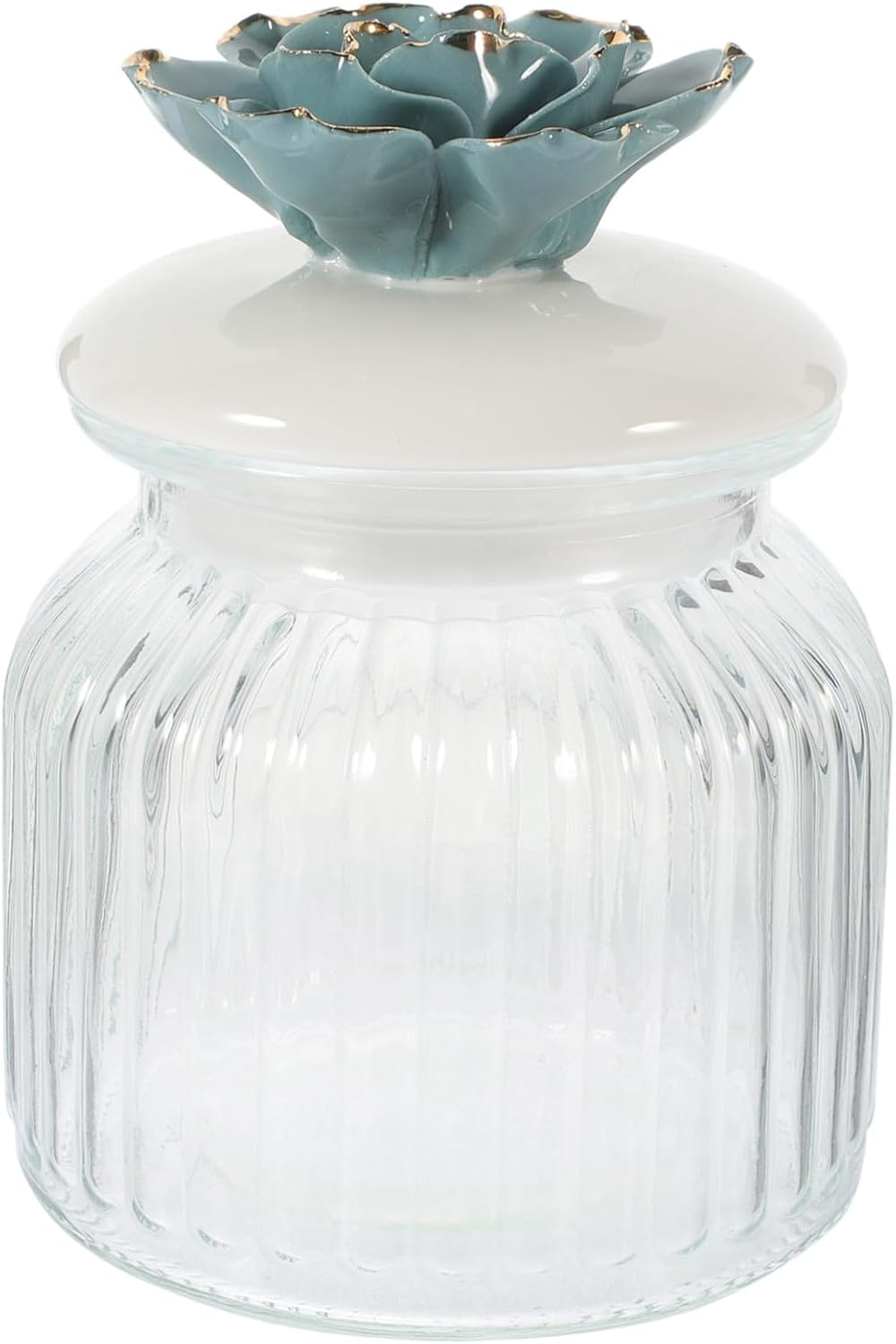 VILLFUL Glass Airtight Storage Jar with Ceramic Flower Lid Elegant Canister for Tea and Candy Safe Glass and Ceramic Material for Home Decor and Organization image number 4