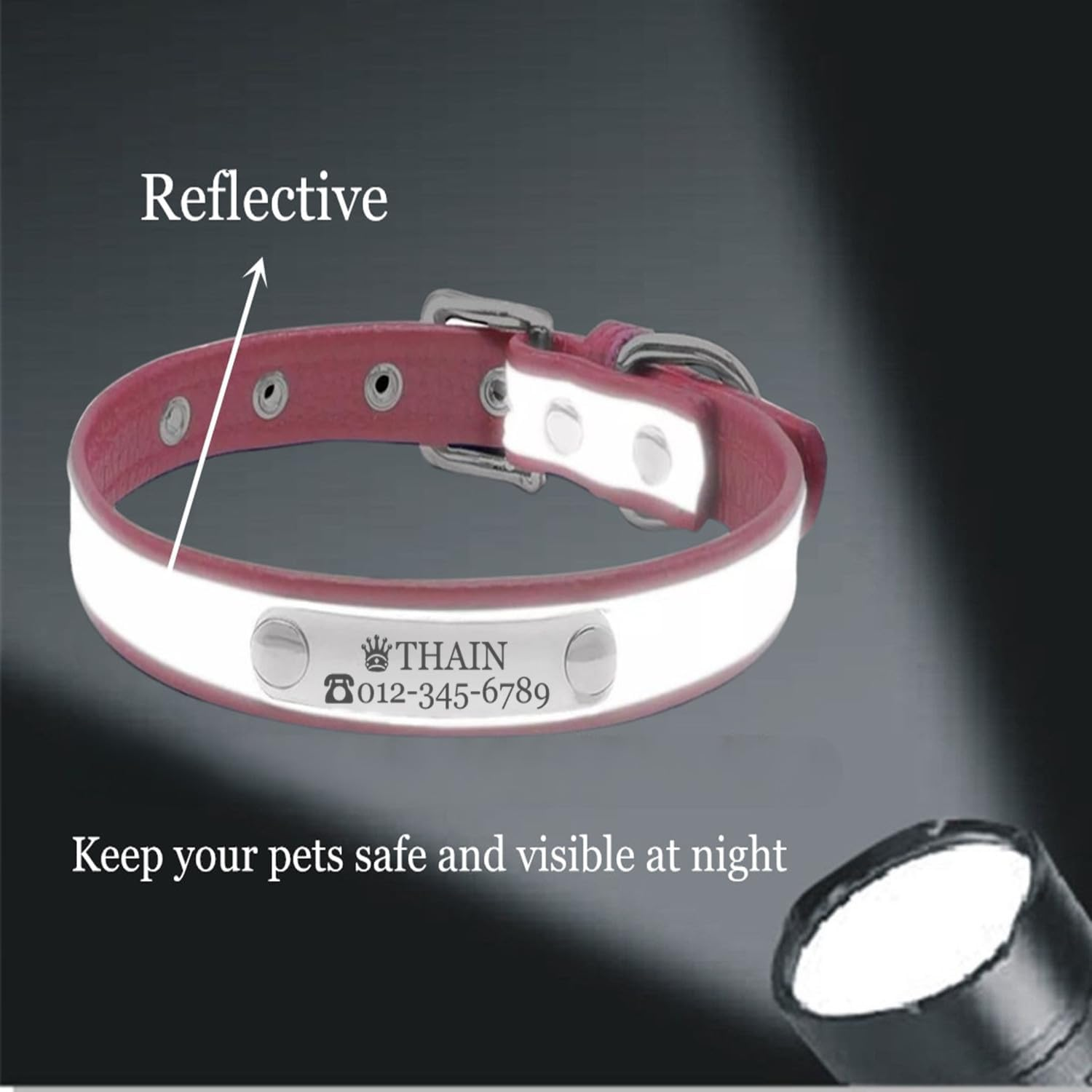 THAIN Personalized Reflective Cat Dog Collar with Name Plate Custom Engraved Cute Puppy Kitten Dog Cat Collars for Male Female Boy Girl Small Medium Large Dogs (Black, XS) image number 2