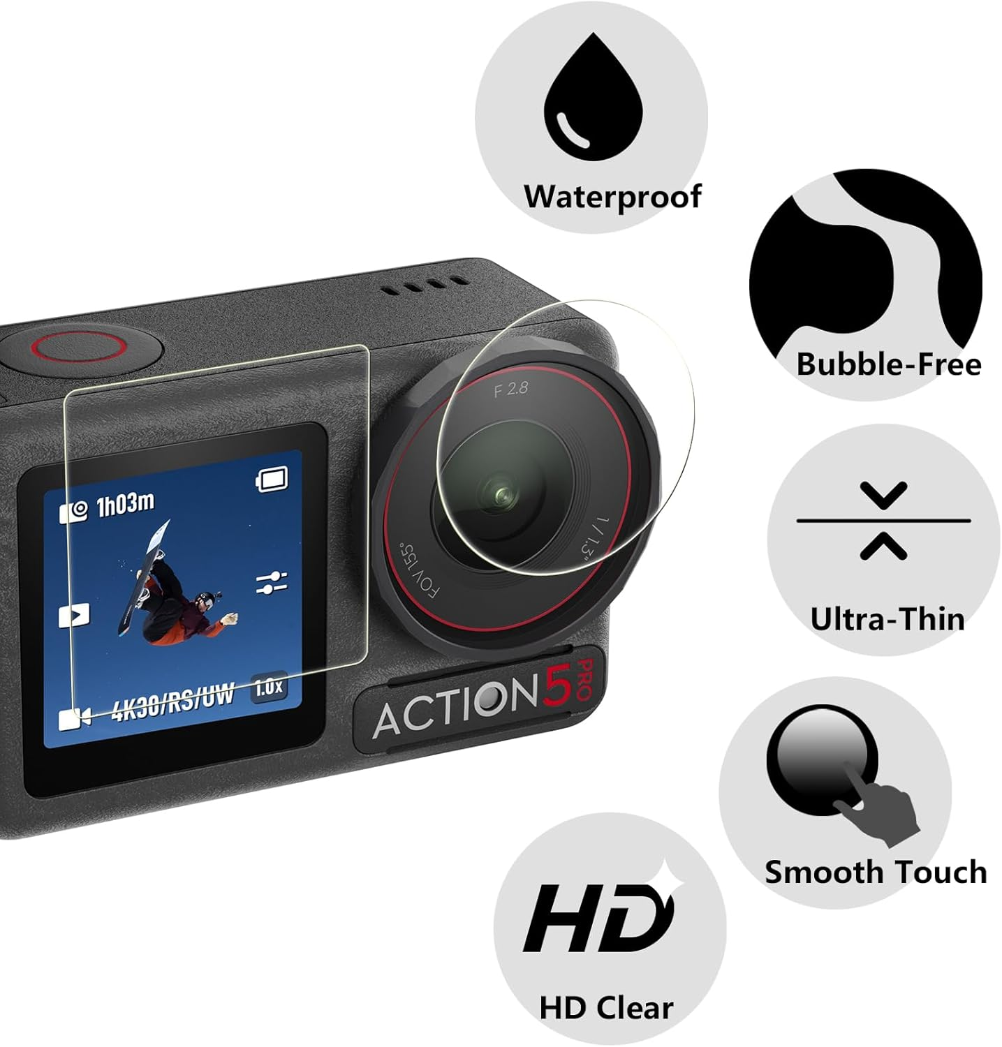 Bigqin [3+3+3 Pack] Lens Screen Protector Compatible with DJI Osmo Action 5 Pro, HD Clear Tempered Glass Film 9H Hardness Full Coverage Bubble-Free Scratch-Resistant Protective Film image number 3