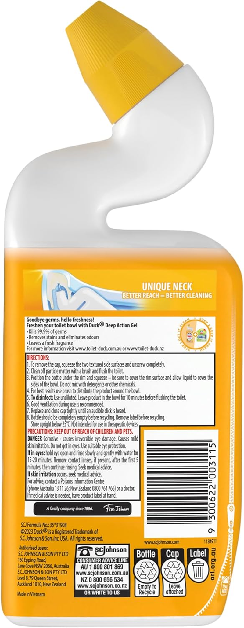 Duck Deep Action Gel Liquid Toilet Bowl Cleaner, Stain Remover and Freshener, Citrus Fragrance, 500Ml image number 3