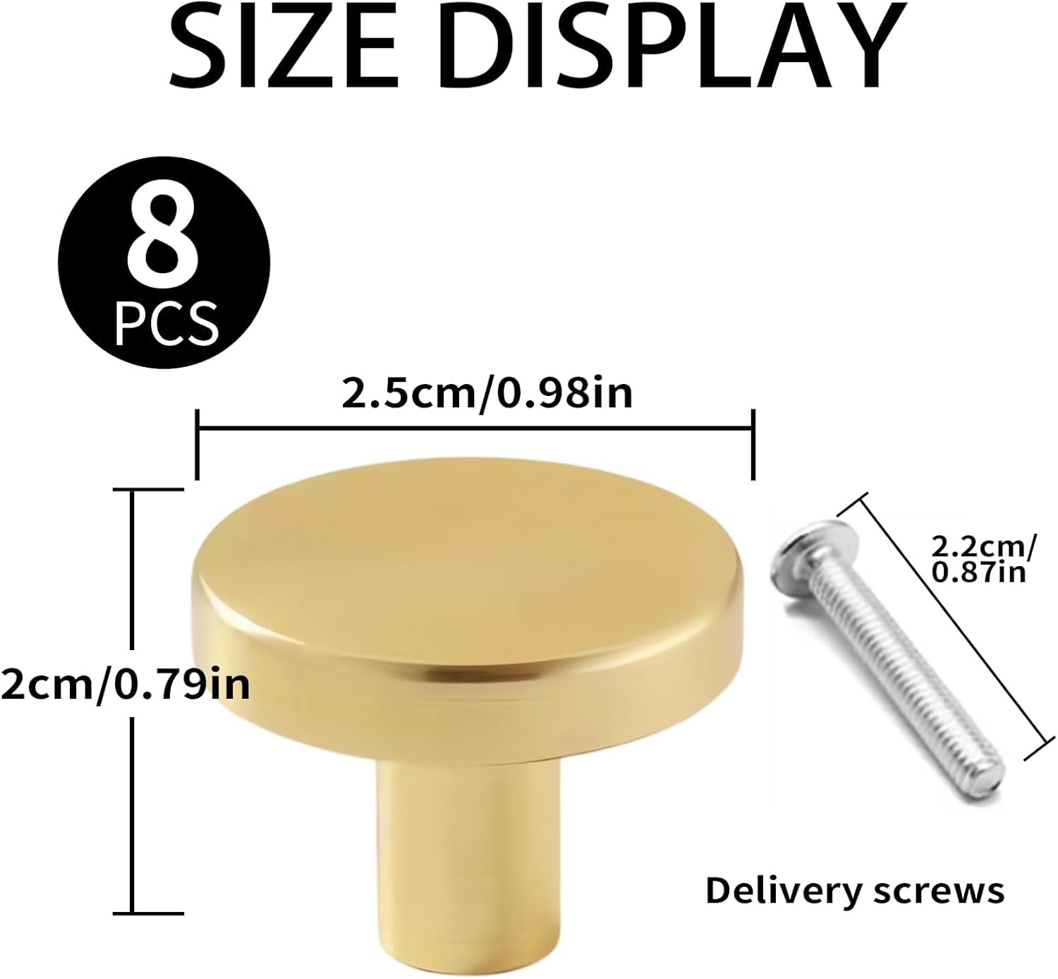 Solid Brass Cabinet Knobs 8-Pack, Brushed Finish Door Knobs for Cabinet Cupboard Drawers, High-Quality round Brass Knobs with Screws, Suitable for 18Mm Thick Plates, round Solid Brass Cabinet Knobs image number 5